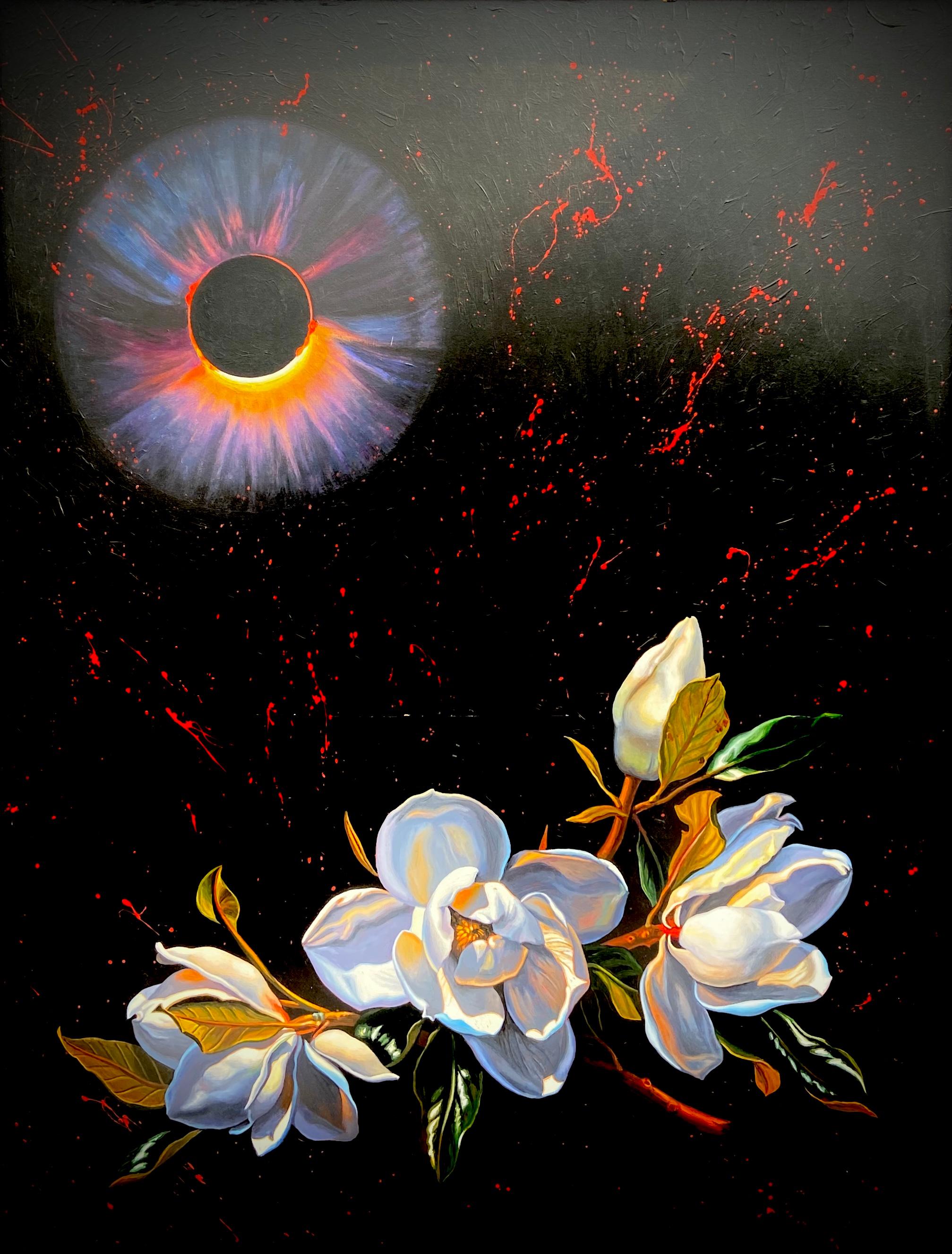 Ancient Flowers Beneath a Black Sun - Painting by Ian Hornak
