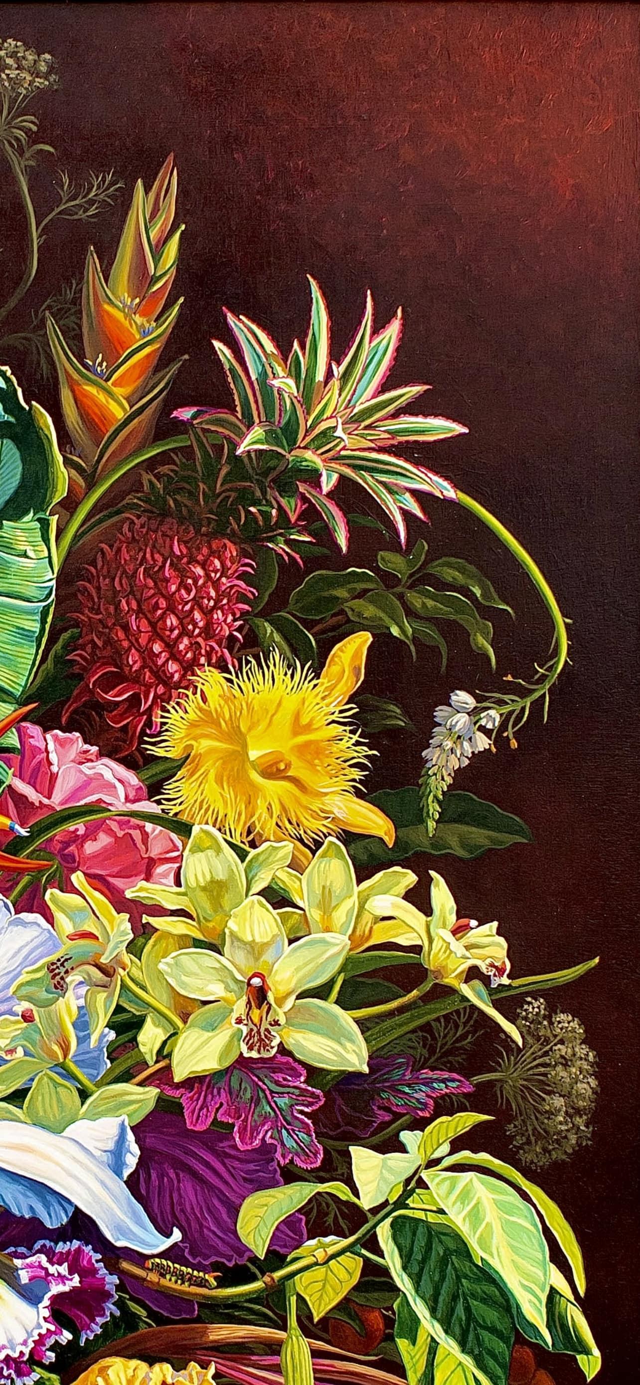 Bouquet of Tropical Flowers and Foliage - Photorealist Painting by Ian Hornak