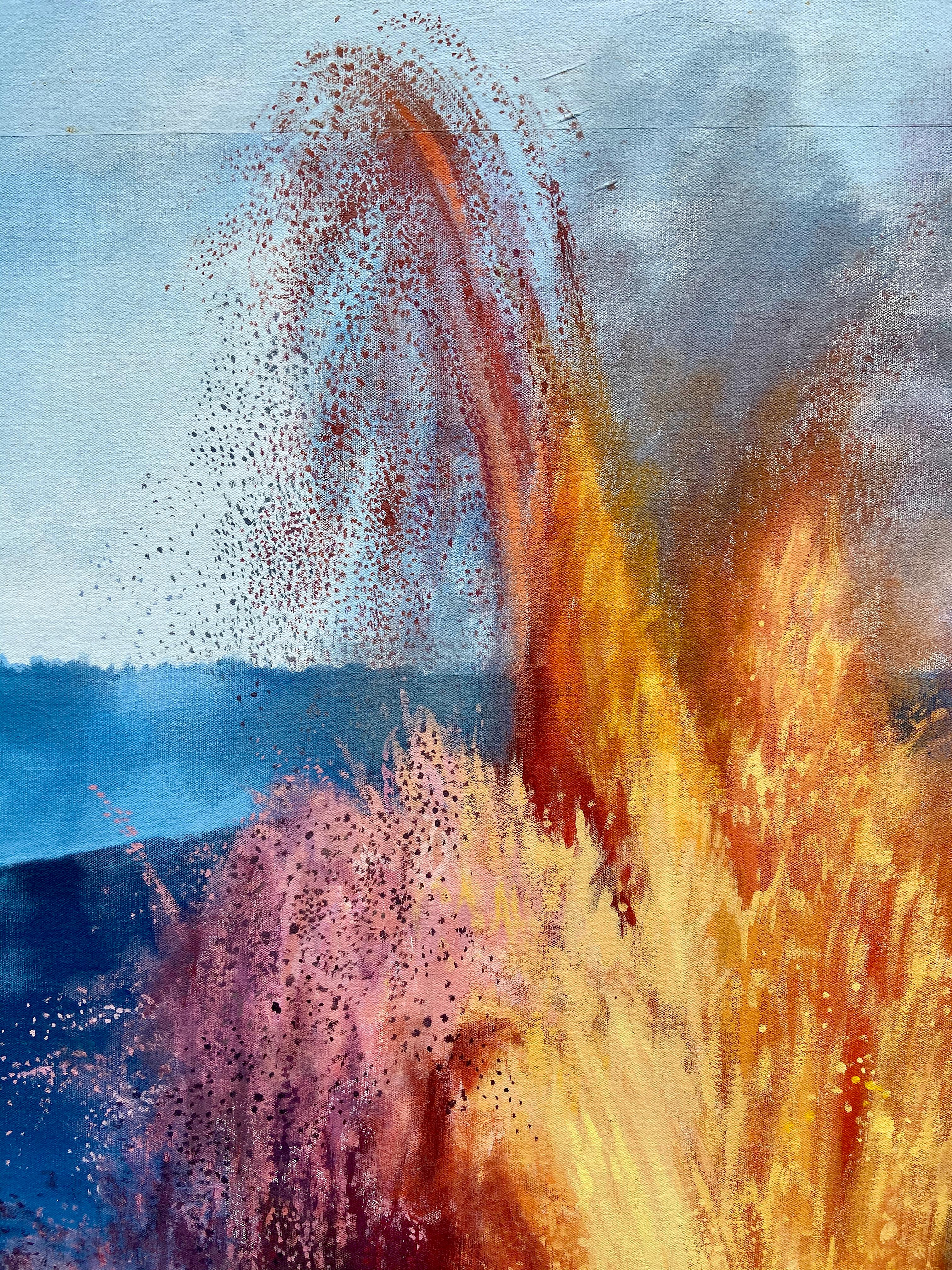 Figure, Volcano - Photorealist Painting by Ian Hornak