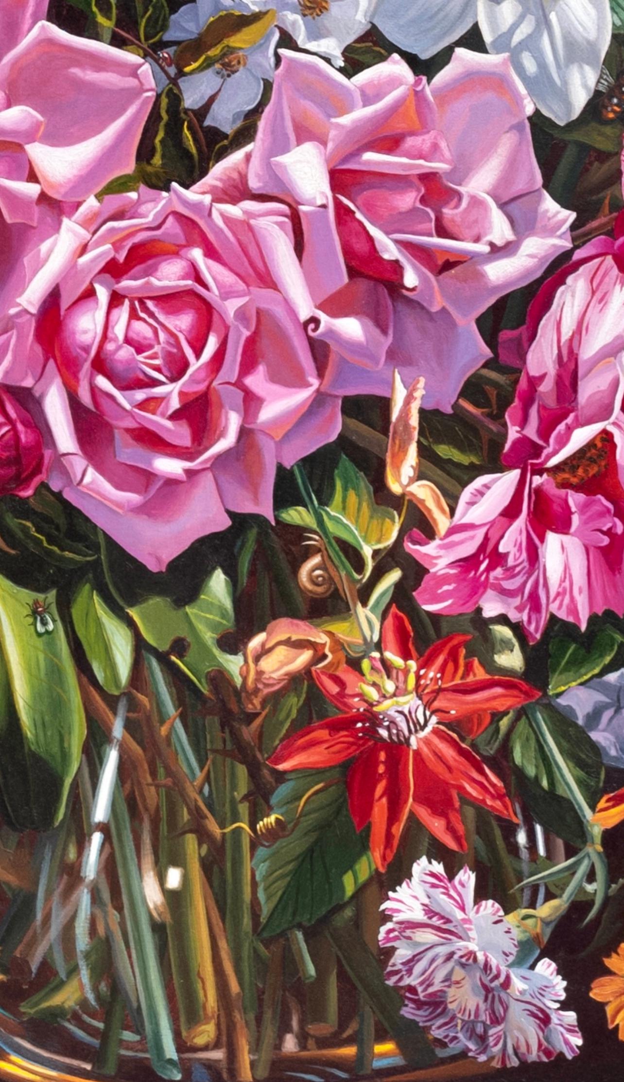 “Flower Piece with Storm, ” Photorealism & Hyperrealism - Photorealist Painting by Ian Hornak