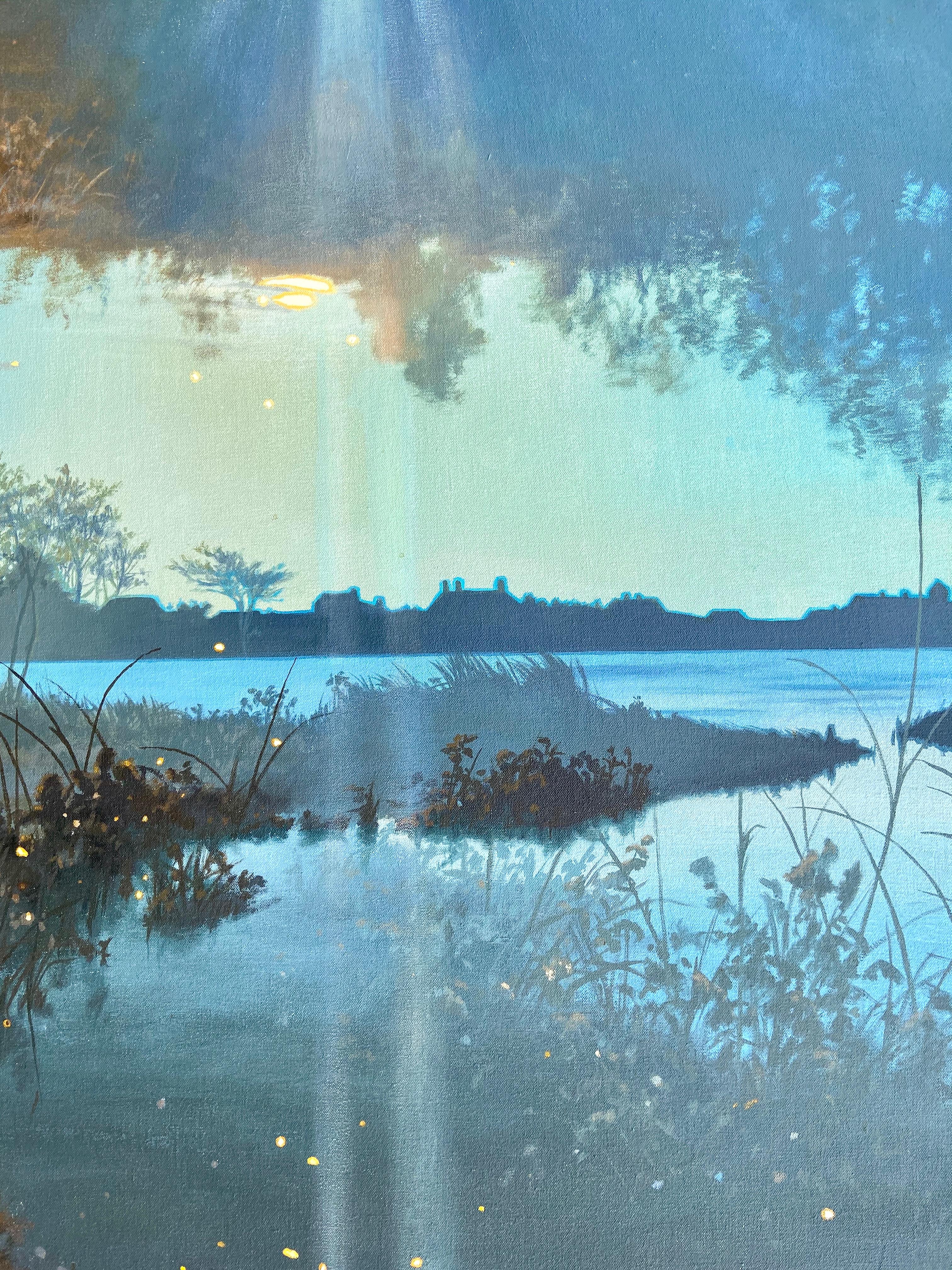 Georgica-Teich am Sonnenuntergang (East Hampton, New York) (Fotorealismus), Painting, von Ian Hornak