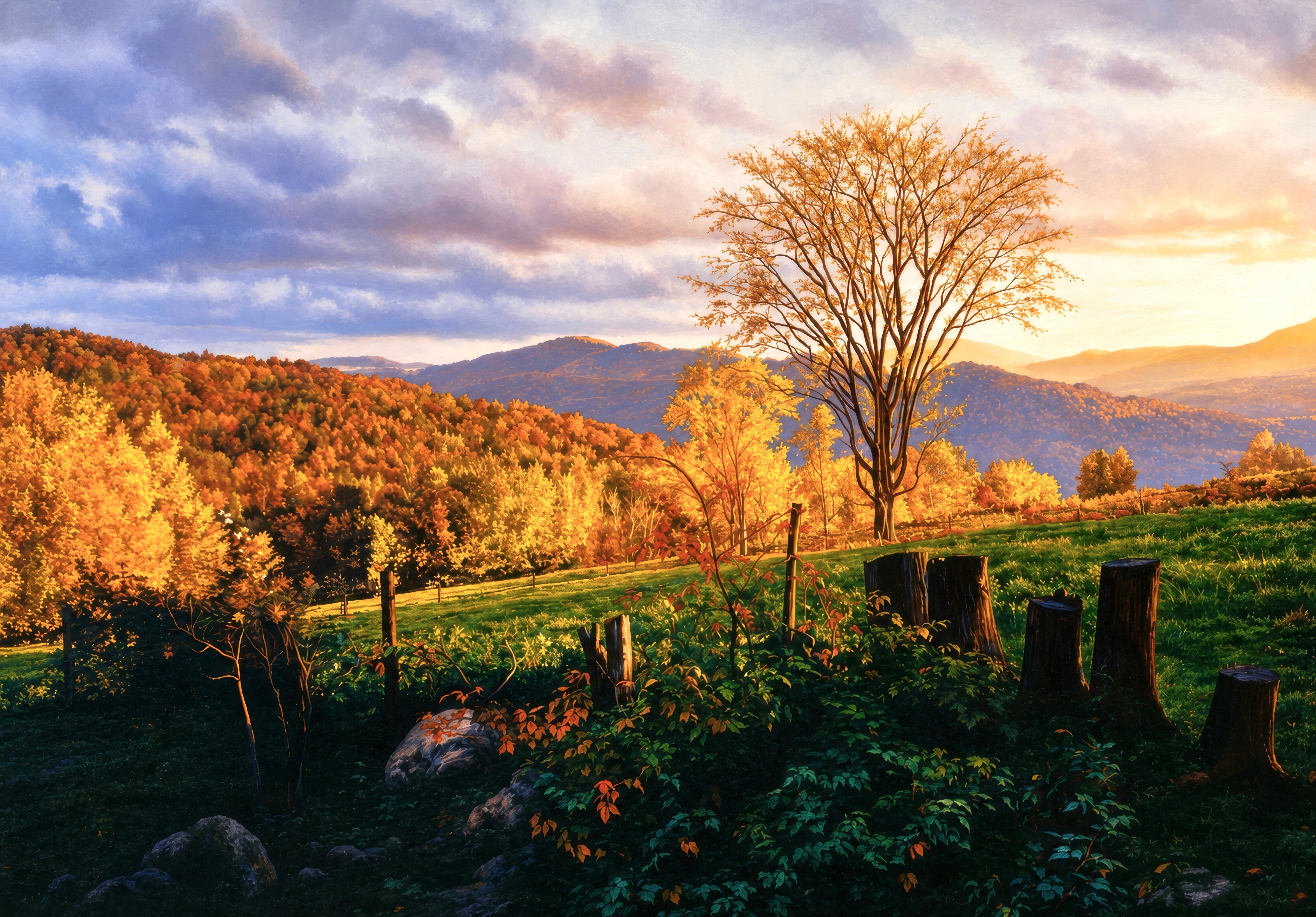 Dieses exquisite Acrylgemälde von Ian Hornak (1944-2002) mit dem Titel Marcia's Meadow, Vermont, Variation #2, wurde 1984 geschaffen. Die meisterhaft konzipierte Komposition ist ein Beispiel für Hornaks reife Auseinandersetzung mit der