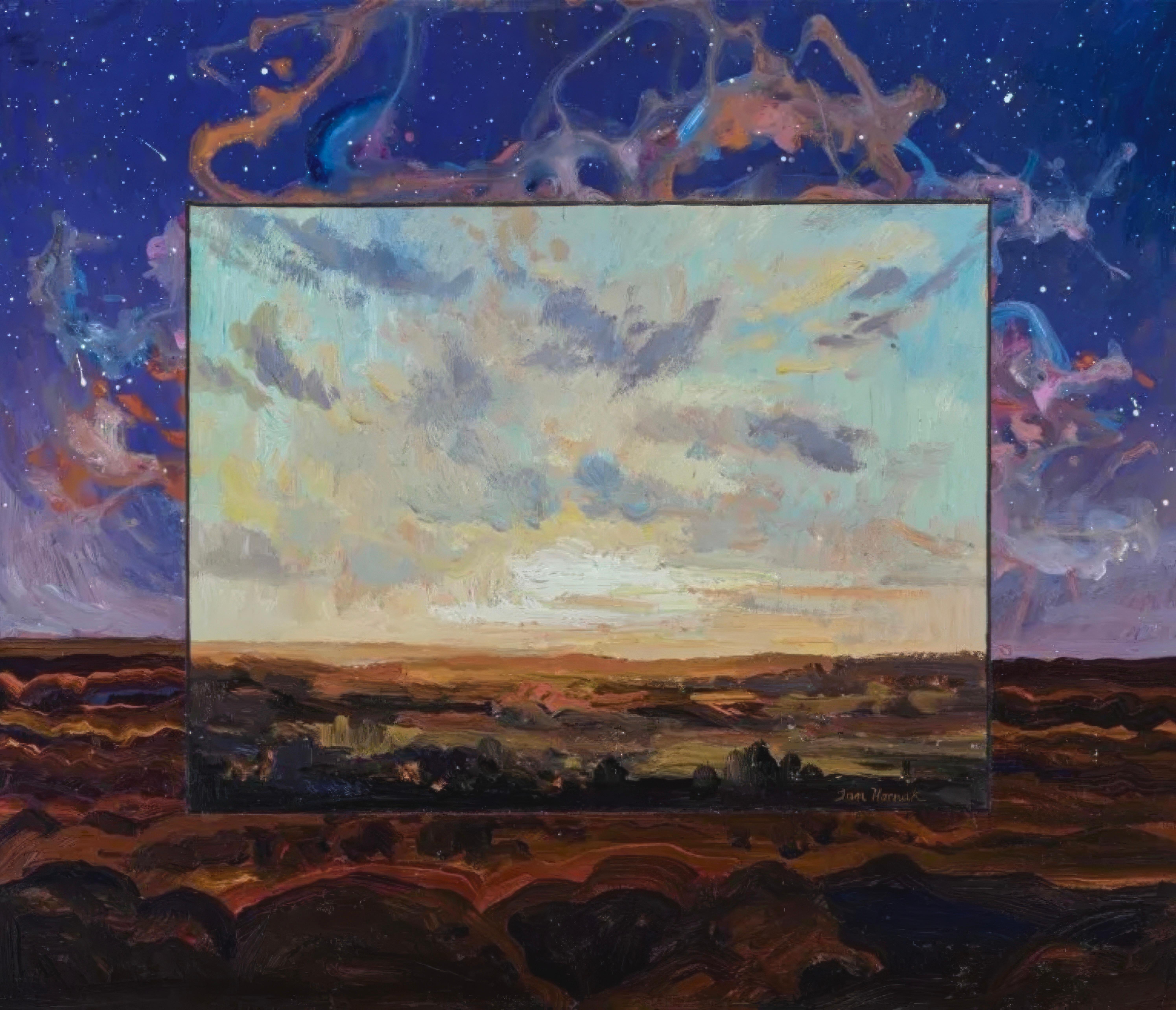 This exquisite acrylic painting by Ian Hornak (1944–2002), titled Primeval Landscape, was executed in 1985. The work belongs to one of the most fascinating transitional periods of Hornak’s career and forms part of the remarkable series inspired by