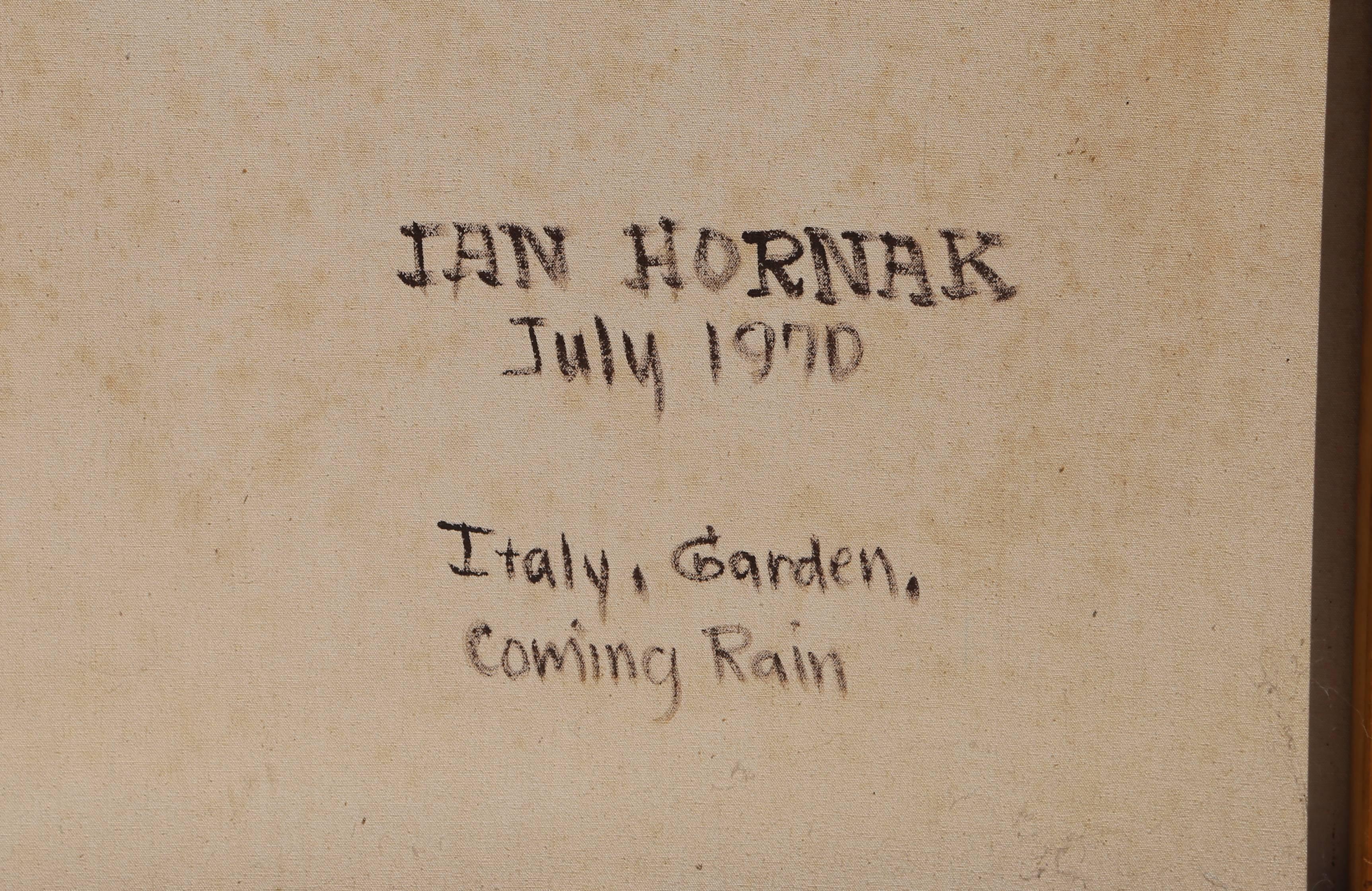 Italia, jardín, próxima lluvia - Pintura al óleo fotorrealista de Ian Hornak en venta 2