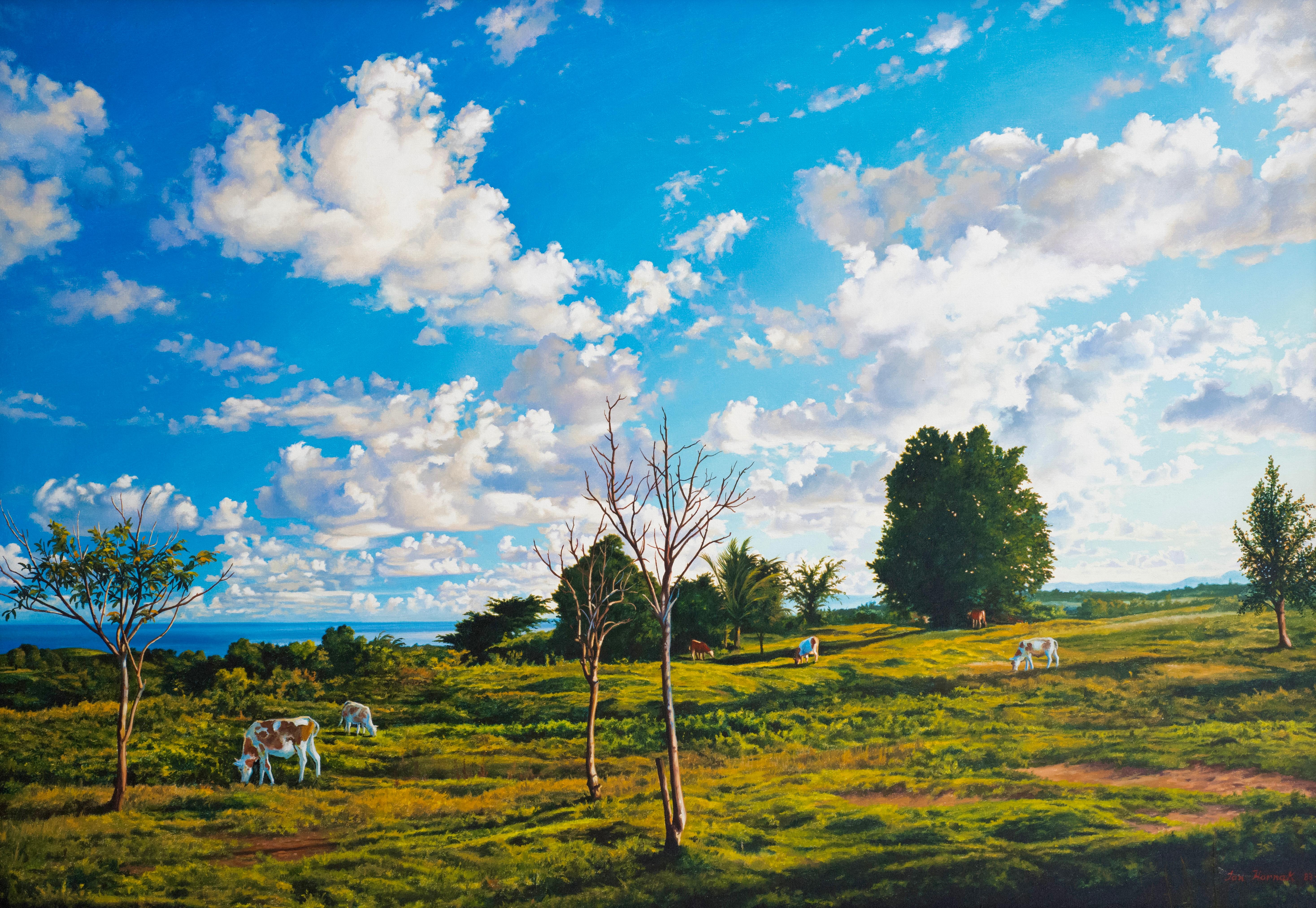 Künstler: Ian Hornak (1944-2002)
Titel: Blick in Richtung Austernteich, Montauk
Jahr: 1983-2001
Medium: Acryl auf Leinwand
Größe: 42 x 60 Zoll
Zustand: Ausgezeichnet
Beschriftung: Rekto signiert; verso vom Künstler signiert, datiert und