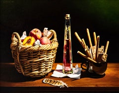 Still Life with Basket of Peaches and Feather