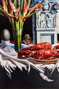 Still Life with Lobster, Helicona, & Silver Pitcher
