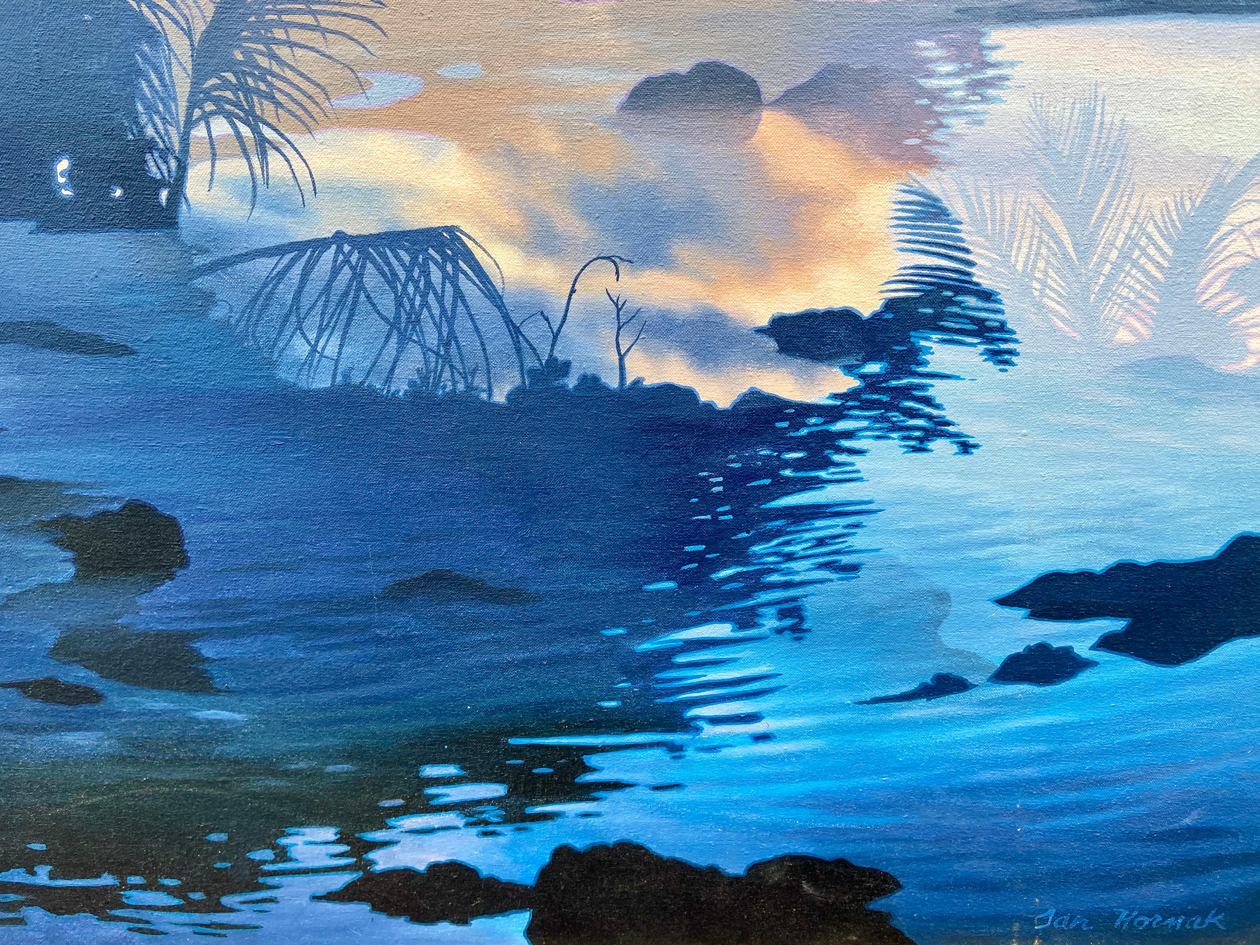 The Banyan Tree: Variation VI (Jamaica) - Blue Landscape Painting by Ian Hornak