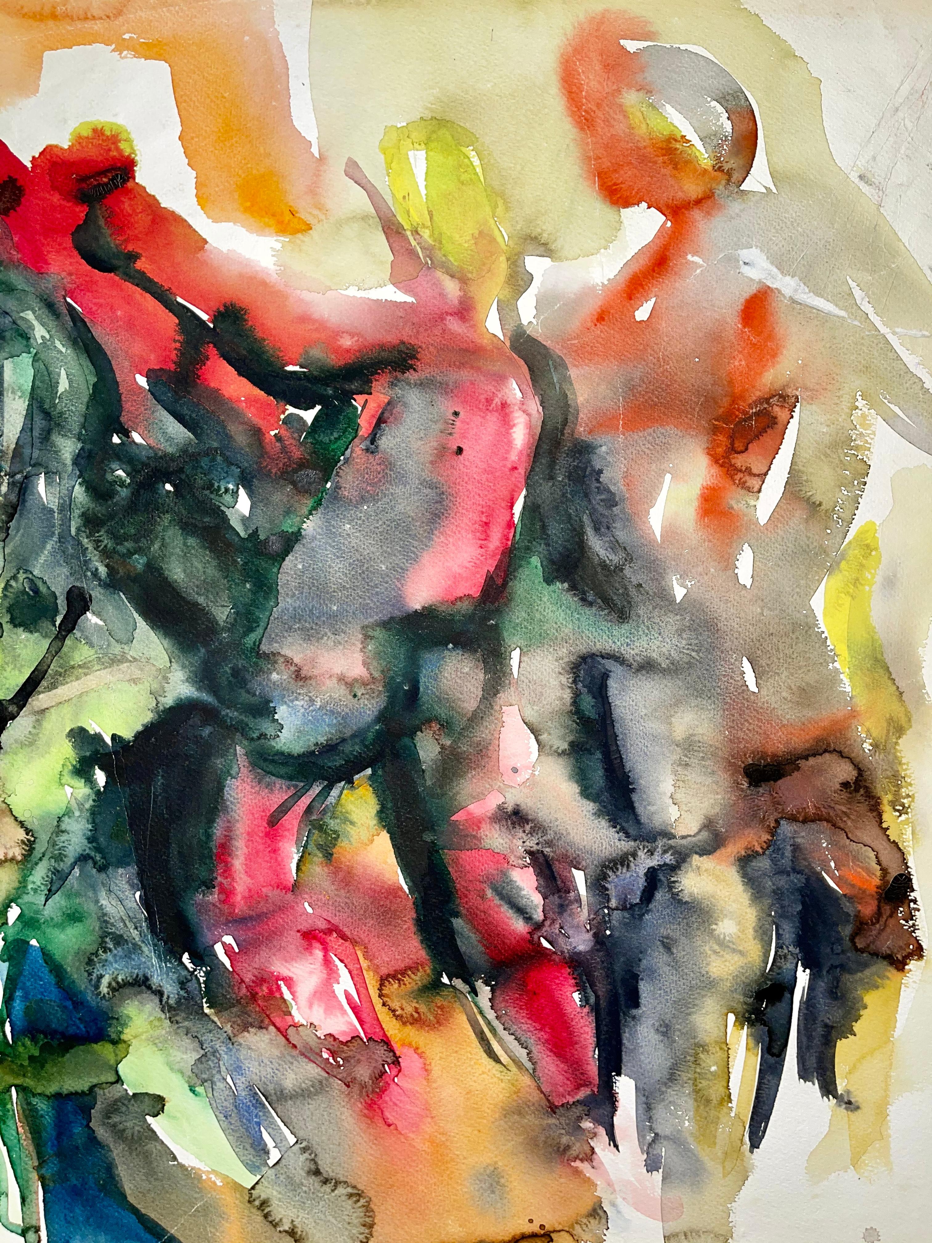 Sin título (Figuras abstractas que celebran) - Nude Painting Beige de Ian Hornak