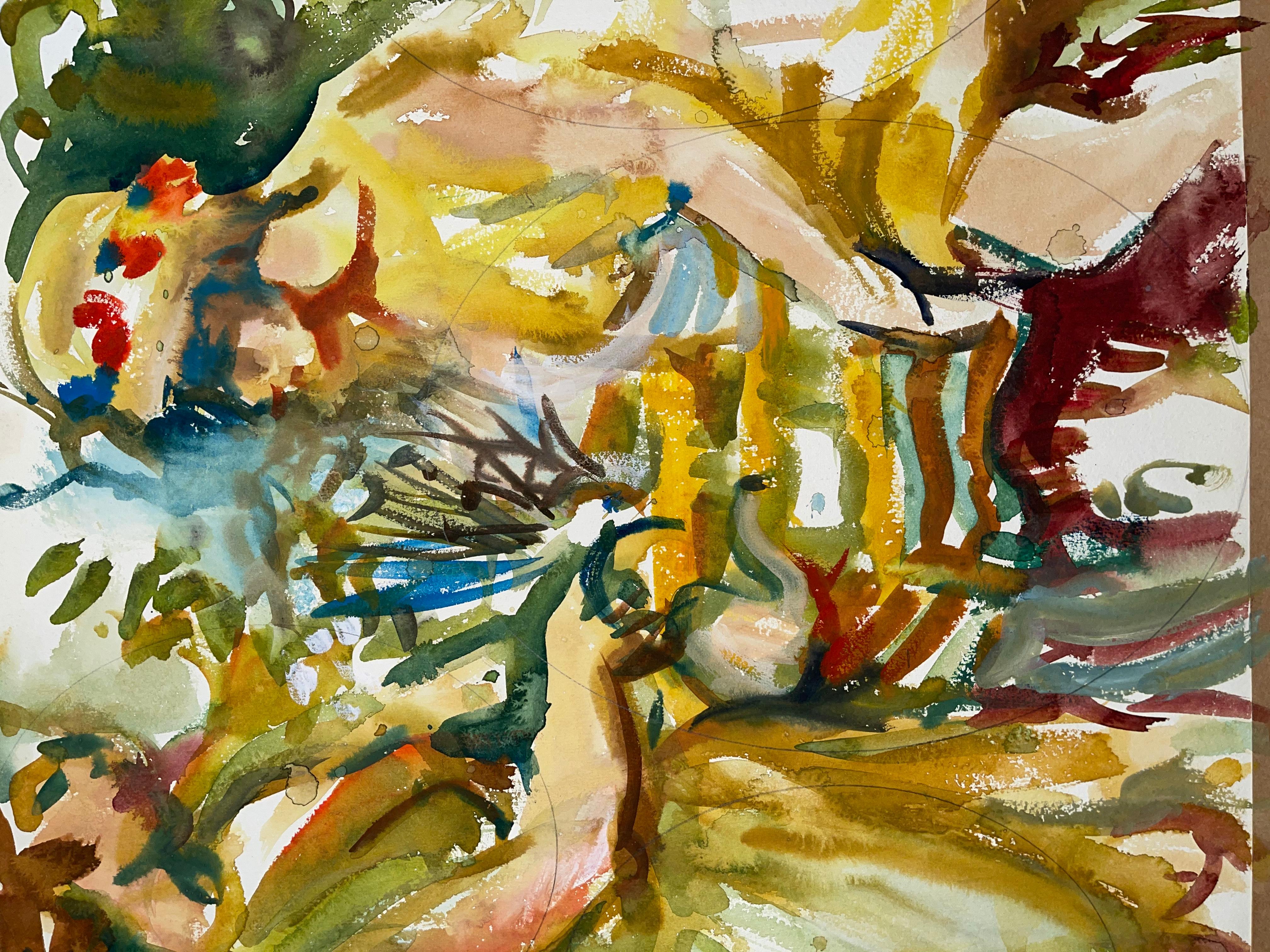 Senza titolo (Figure astratte con fiori) - Painting di Ian Hornak