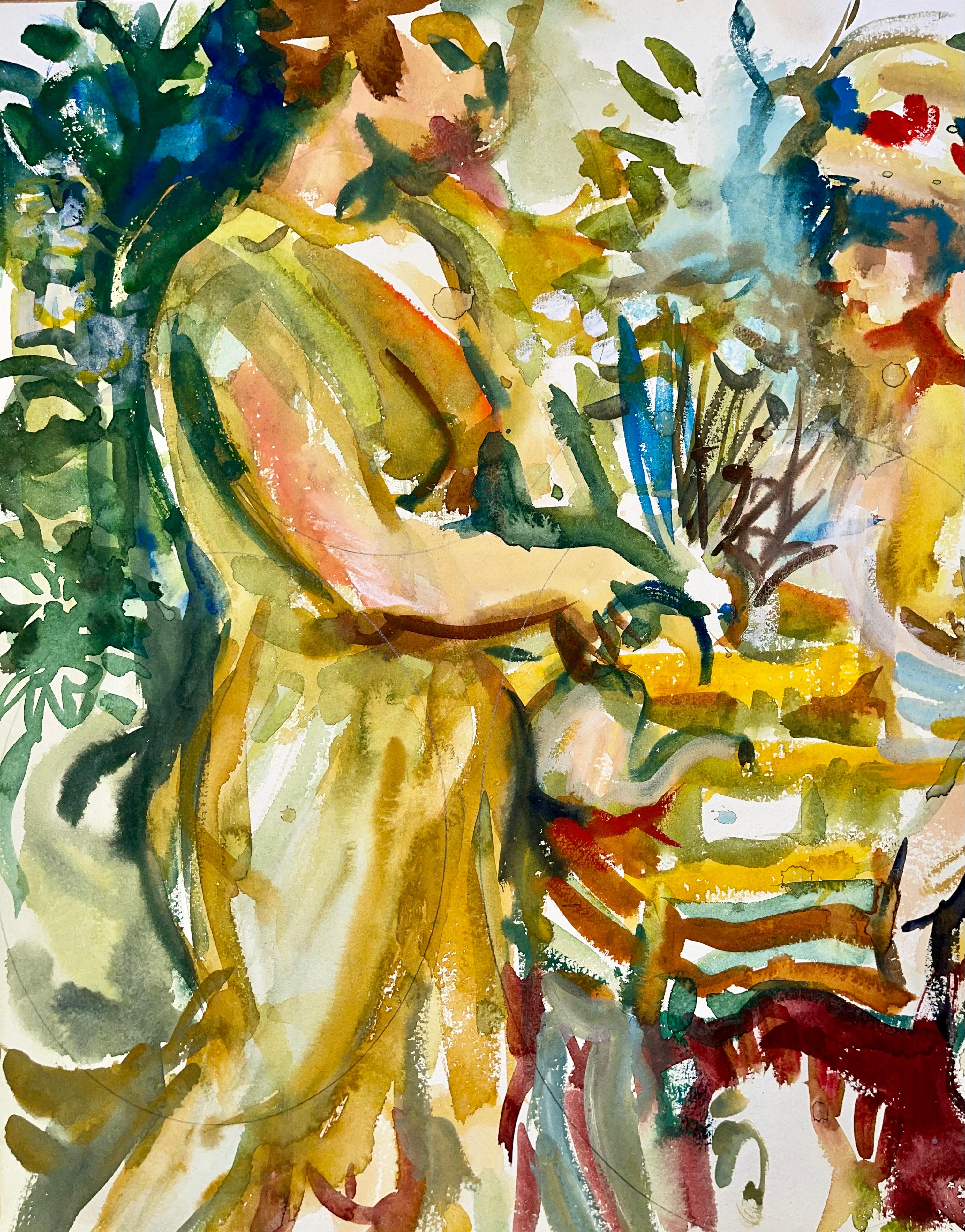 Senza titolo (Figure astratte con fiori) - Painting Impressionismo di Ian Hornak