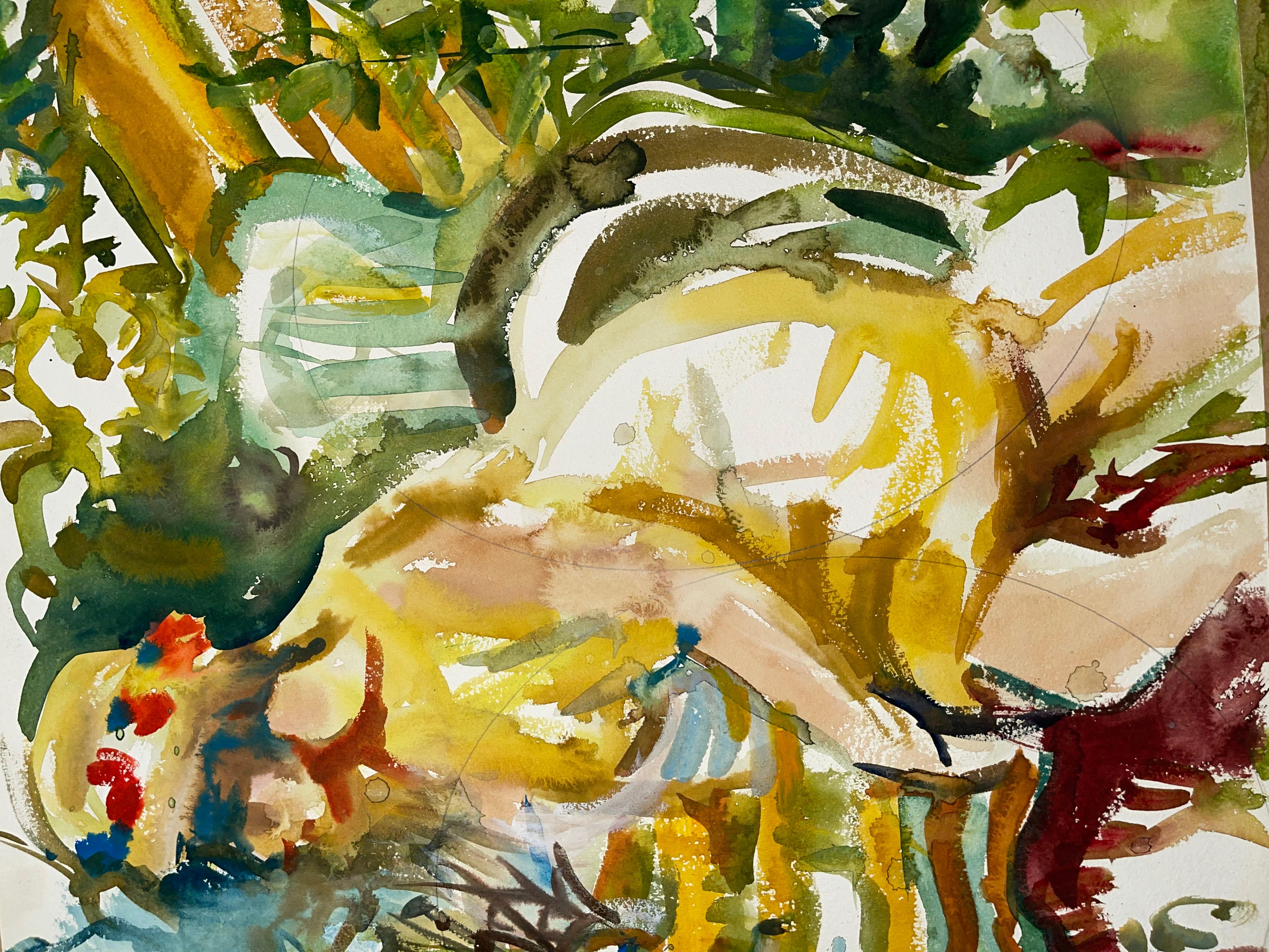 Senza titolo (Figure astratte con fiori) - Figurative Painting Marrone di Ian Hornak