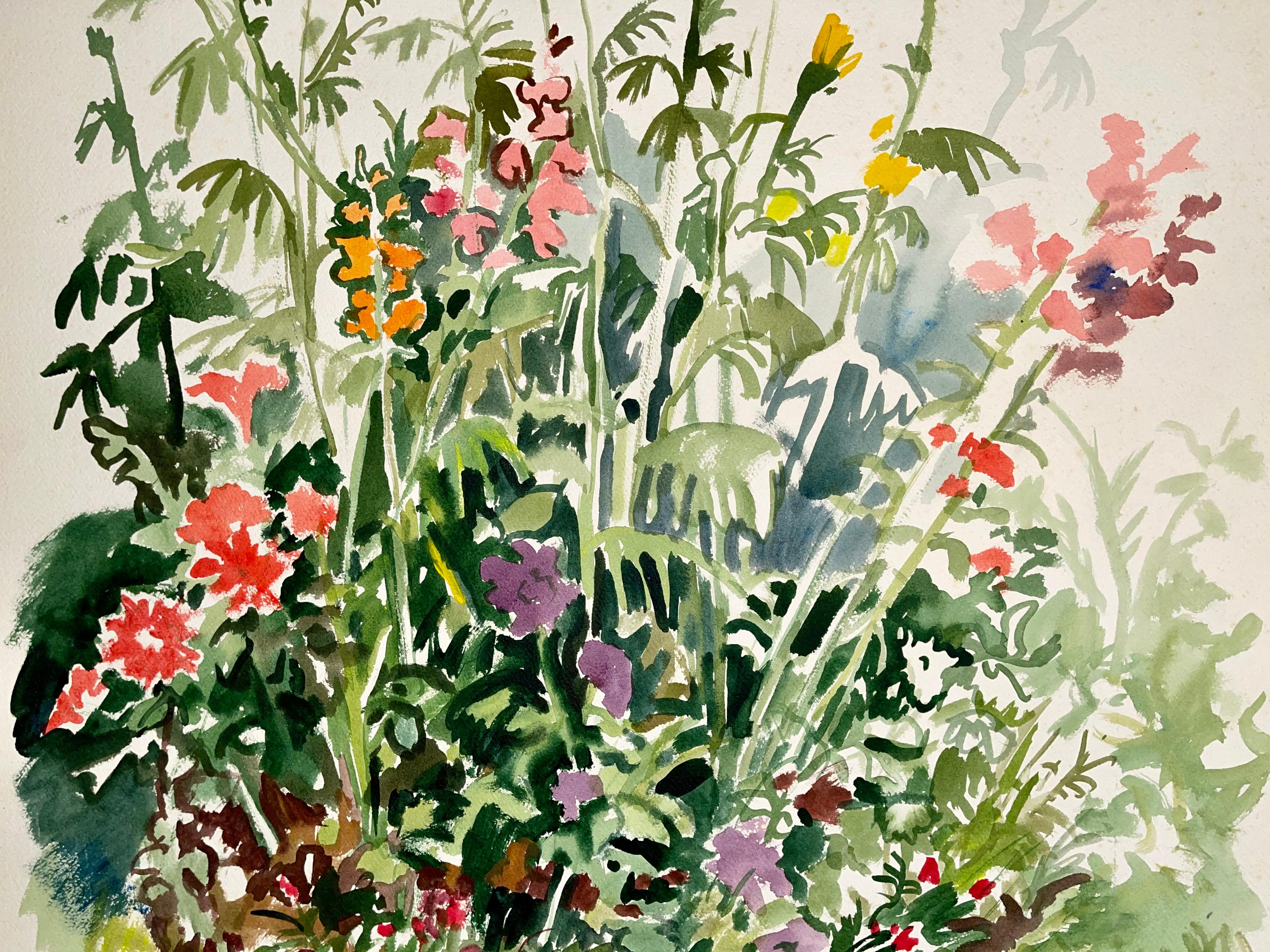 Ohne Titel (Abstraktes Gartenstillleben mit Blumen und Pflanzen) (Beige), Landscape Painting, von Ian Hornak