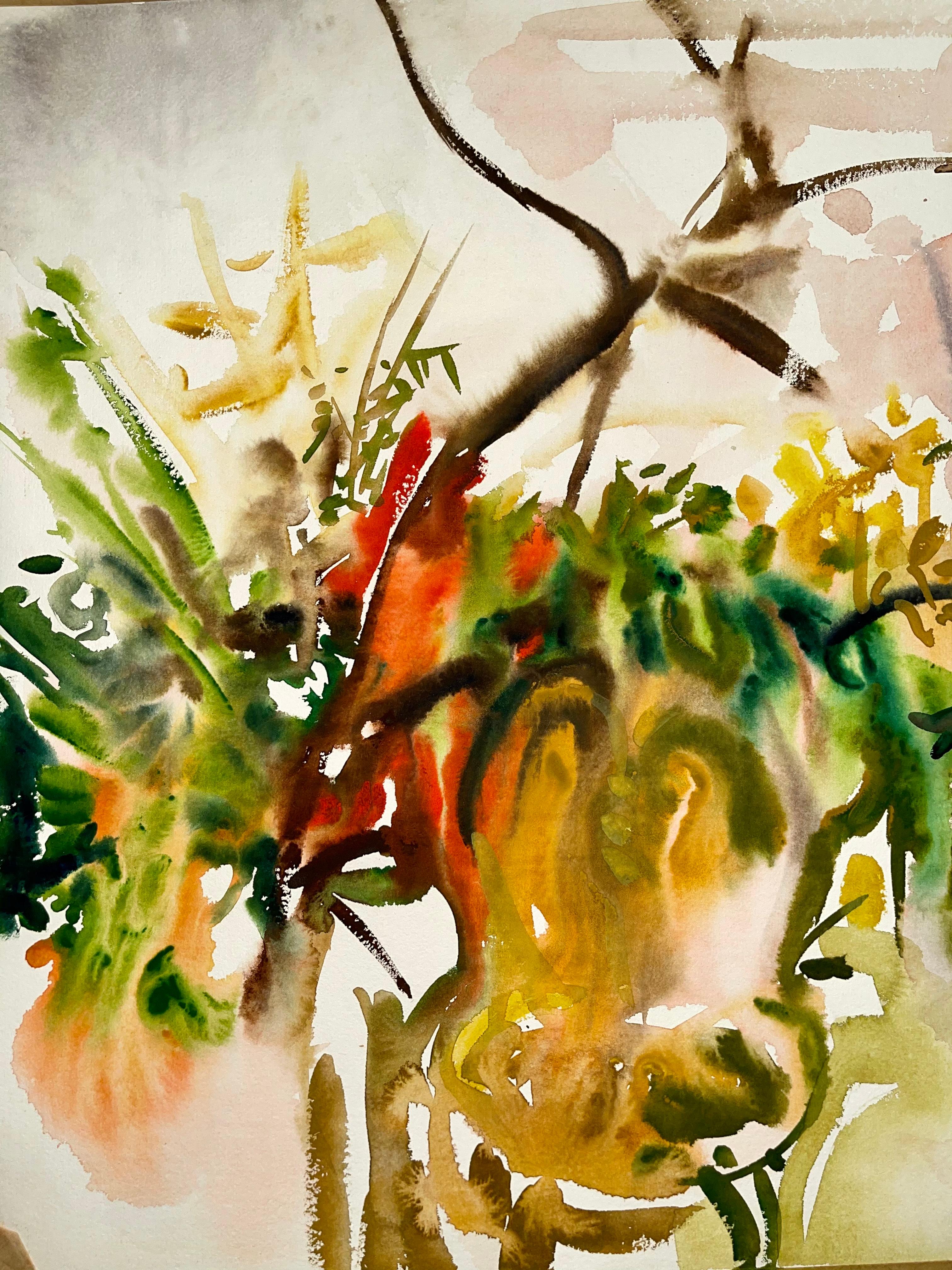 Untitled (Abstract Garden Still Life with Flowers, Plants and Pumpkins) - Painting by Ian Hornak