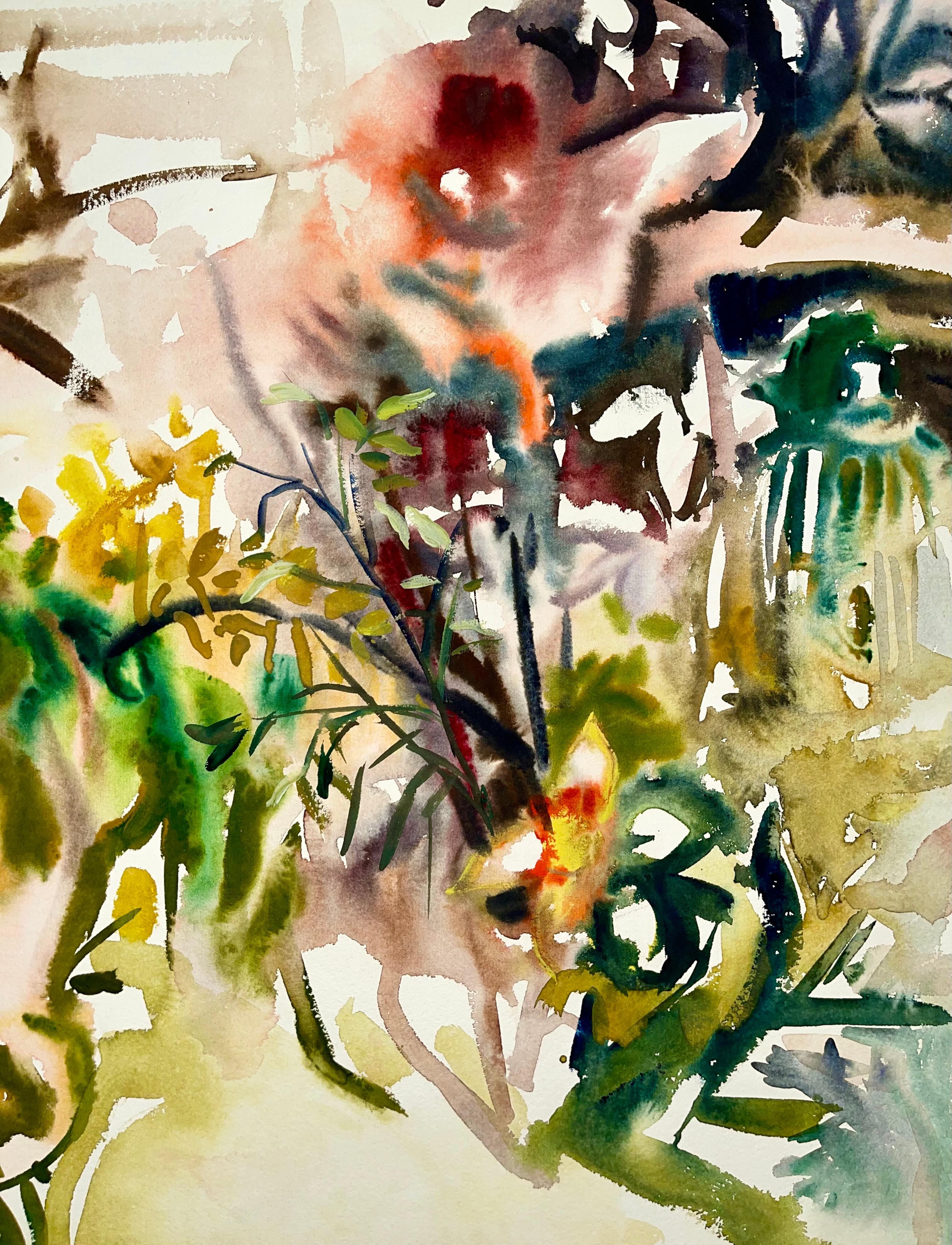 Untitled (Abstract Garden Still Life with Flowers, Plants and Pumpkins) - Impressionist Painting by Ian Hornak