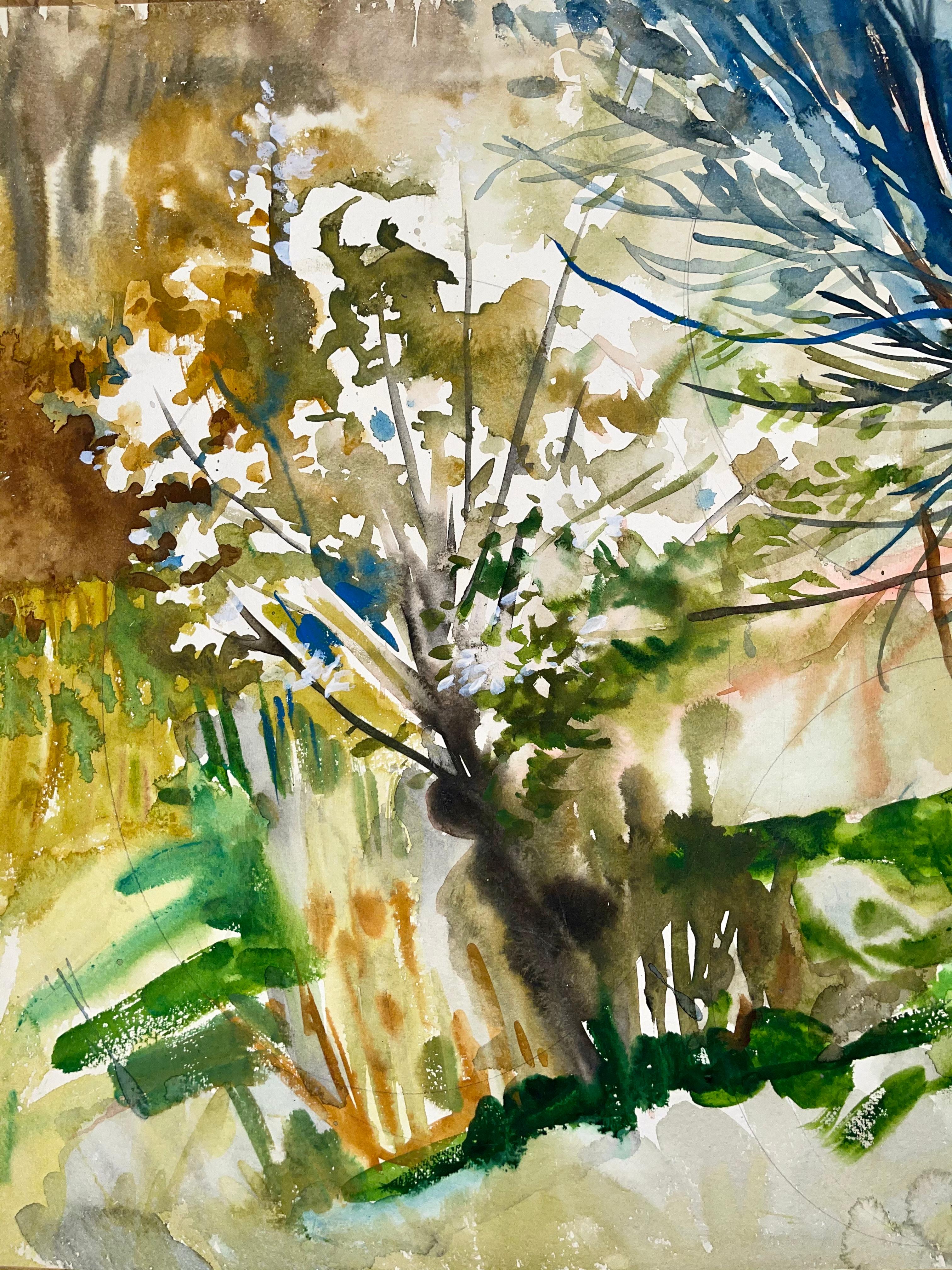 Sans titre ( Paysage abstrait avec arbre à fleurs) - Painting de Ian Hornak