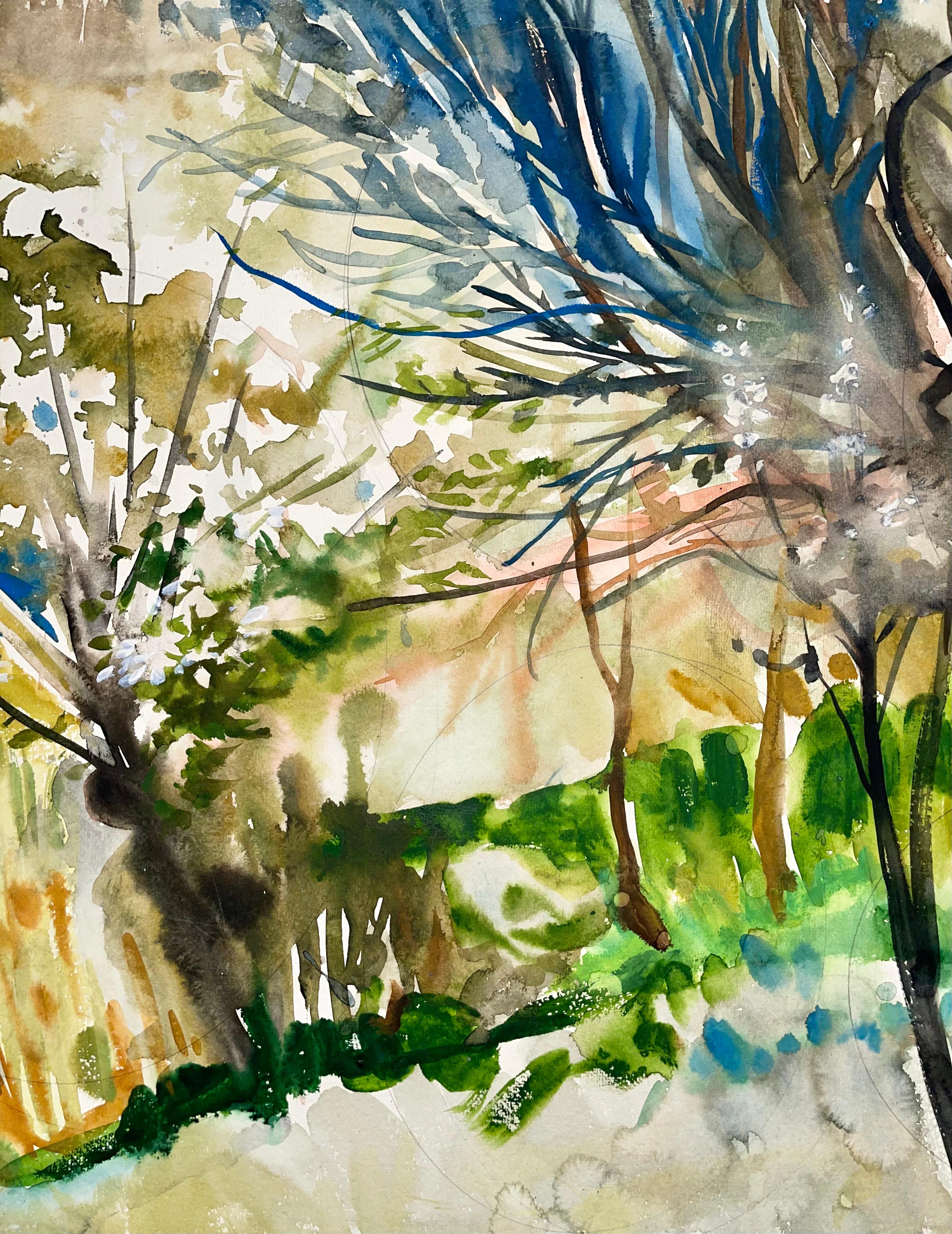 Senza titolo (Paesaggio astratto con albero in fiore) - Painting Impressionismo di Ian Hornak