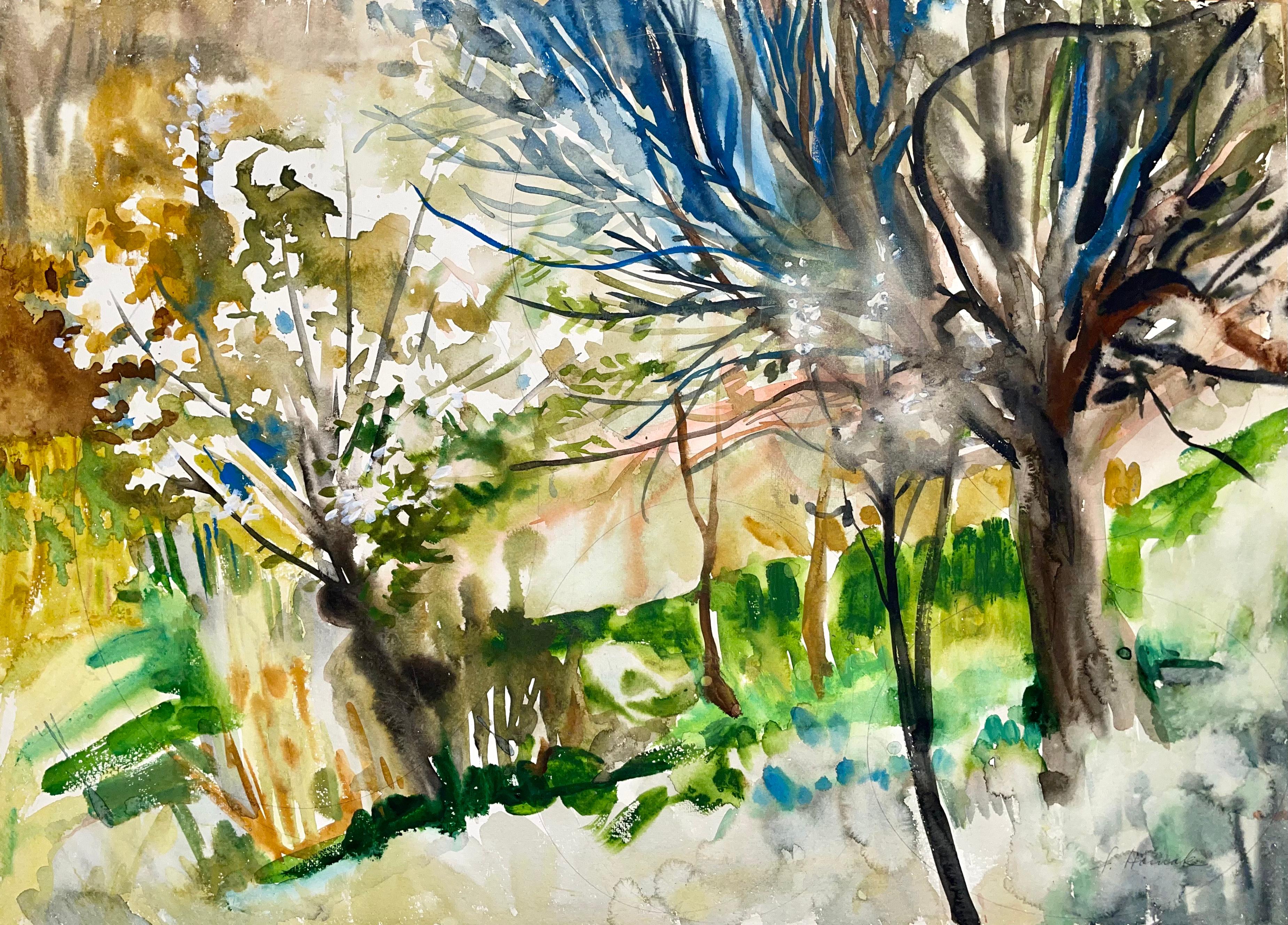 Still-Life Painting Ian Hornak - Sans titre ( Paysage abstrait avec arbre à fleurs)