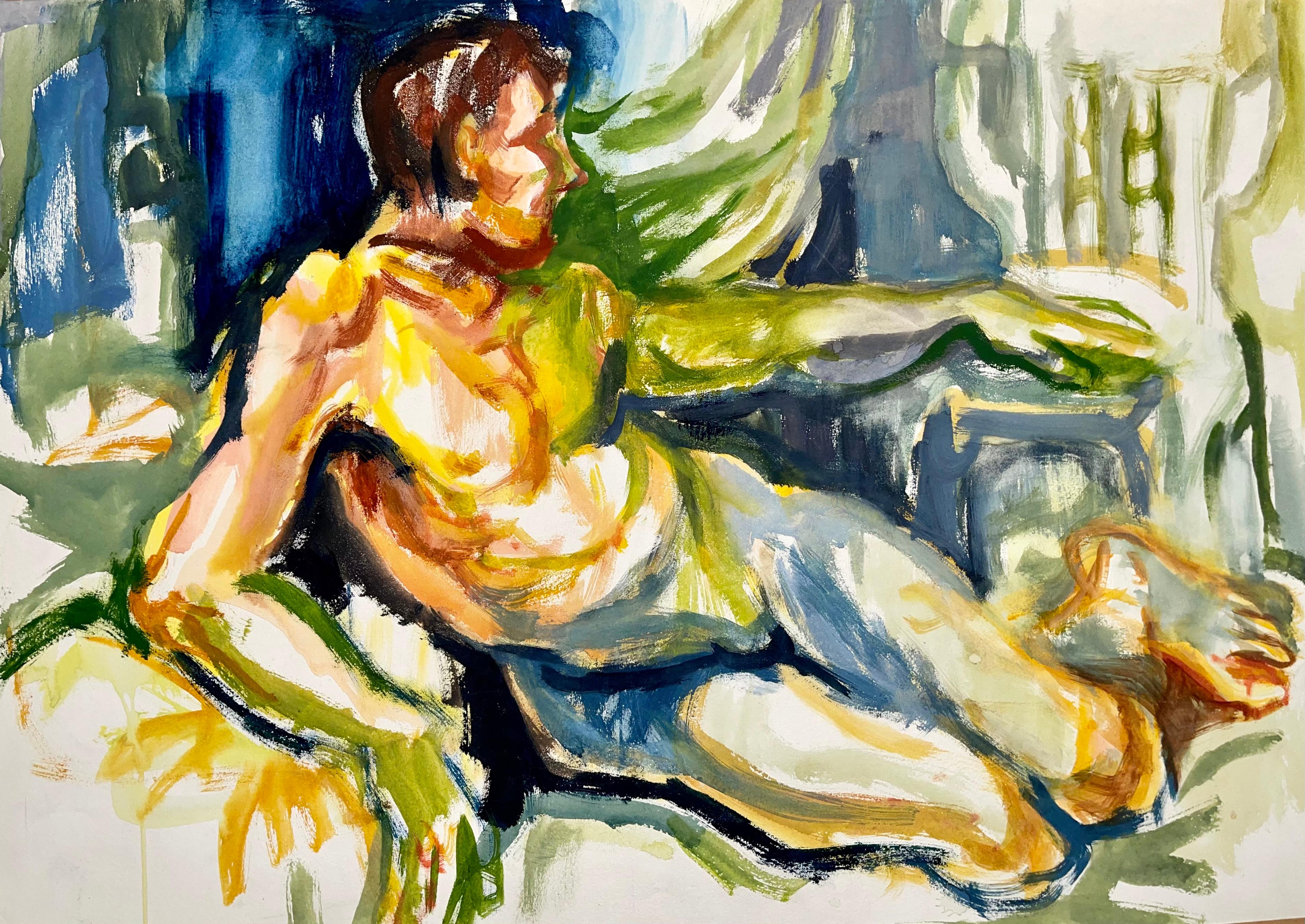 Ian Hornak Figurative Painting - Untitled (Abstract Male Reclining Nude)
