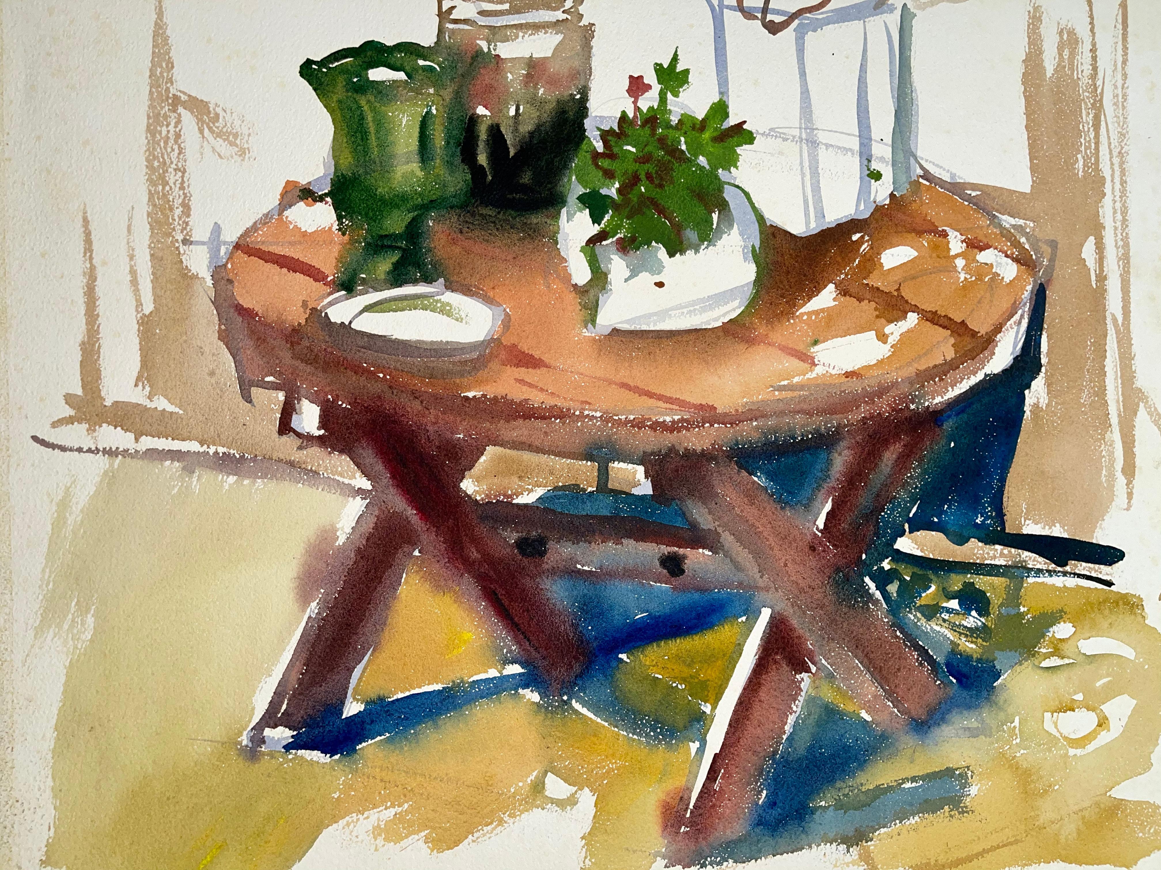 Senza titolo (Natura morta astratta con fiori, piante e vasi) - Still-Life Painting Beige di Ian Hornak
