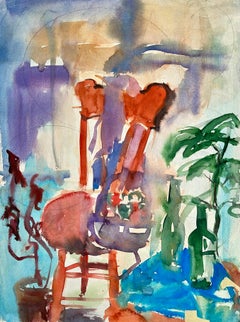 Senza titolo (Natura morta astratta con sedia, fiori e bottiglie), Ian Hornak
