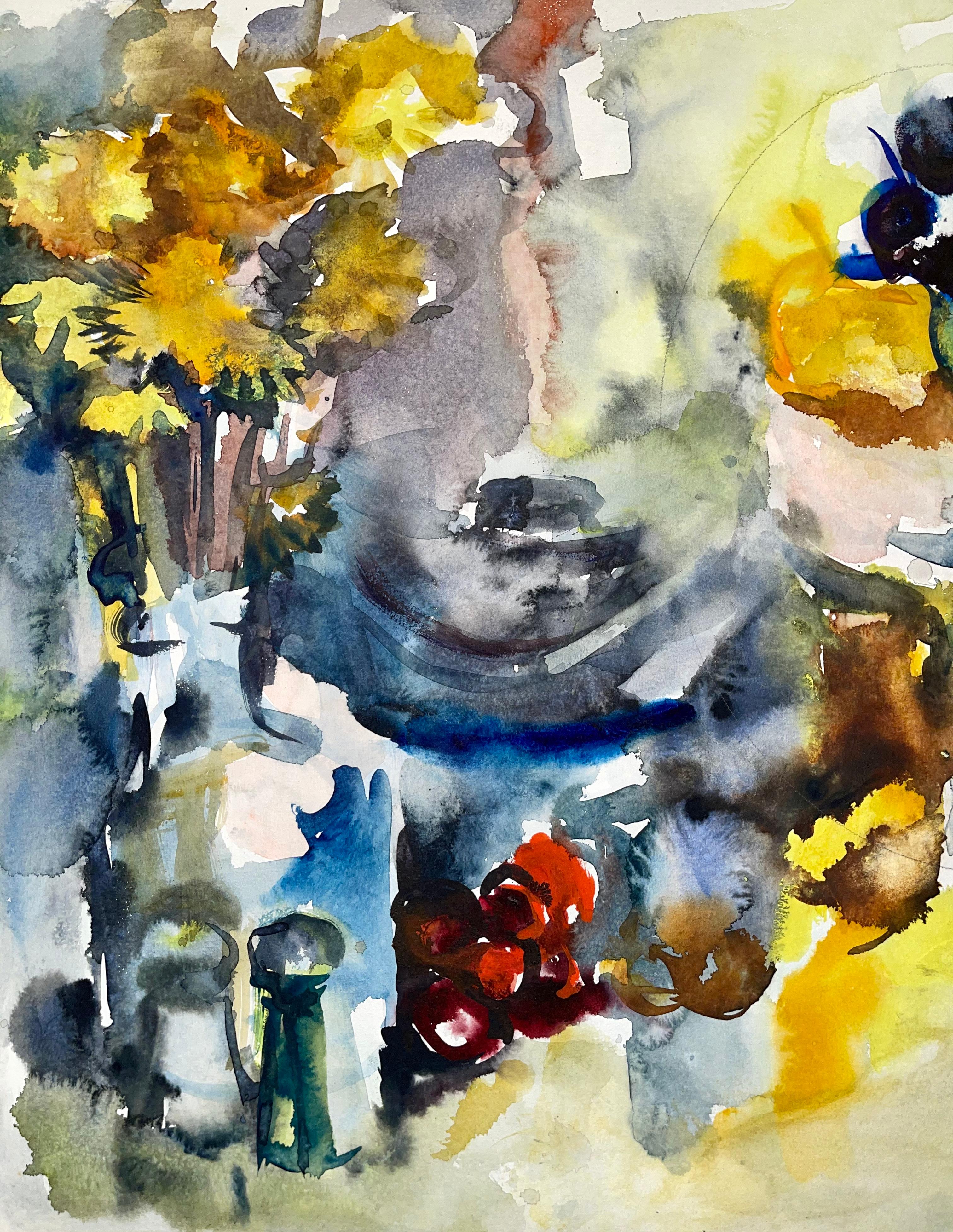 Sin título (Naturaleza muerta abstracta con flores y frutas) - Painting de Ian Hornak