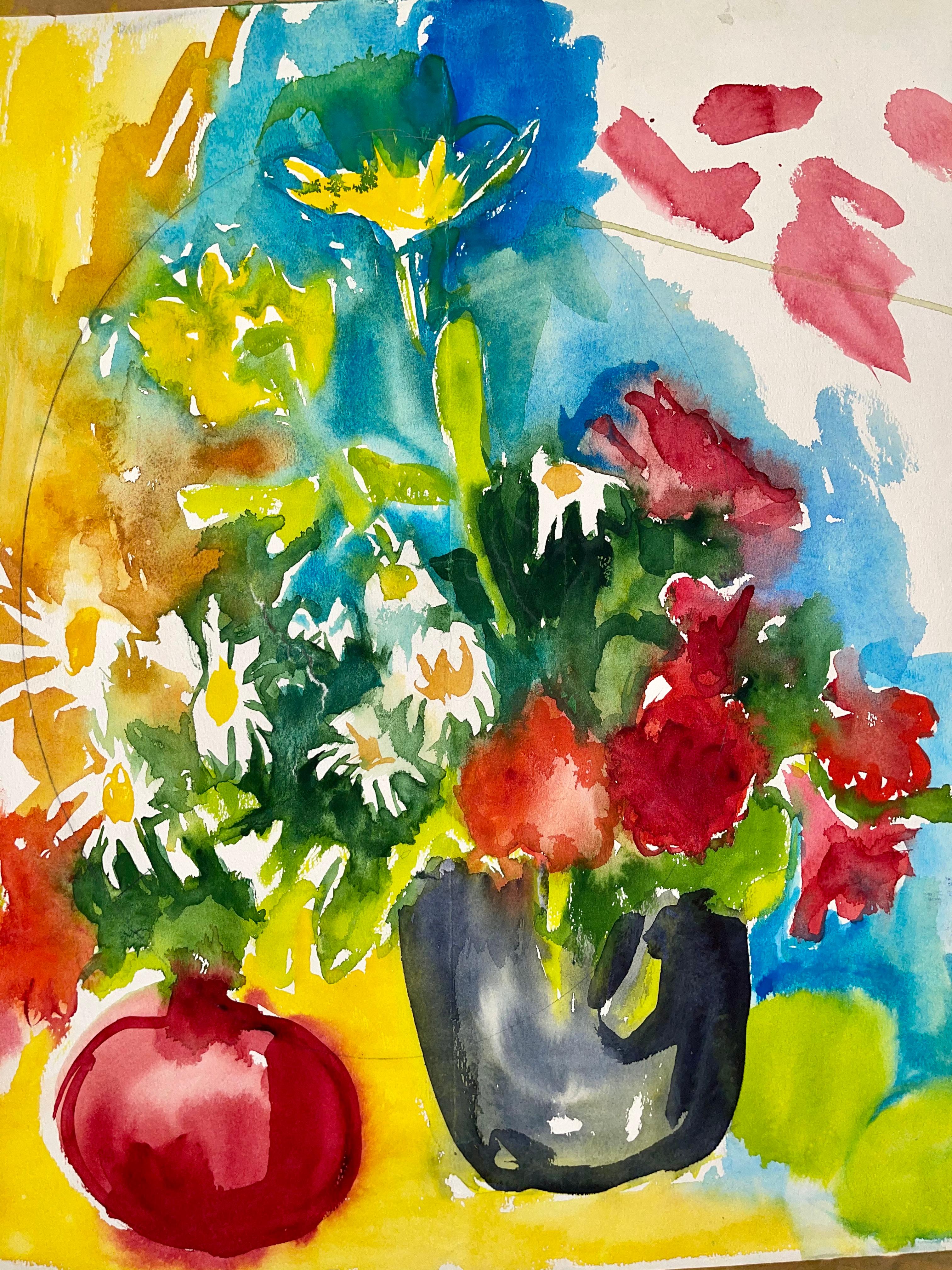 Sin título (Naturaleza muerta abstracta con flores y frutas) - Painting de Ian Hornak