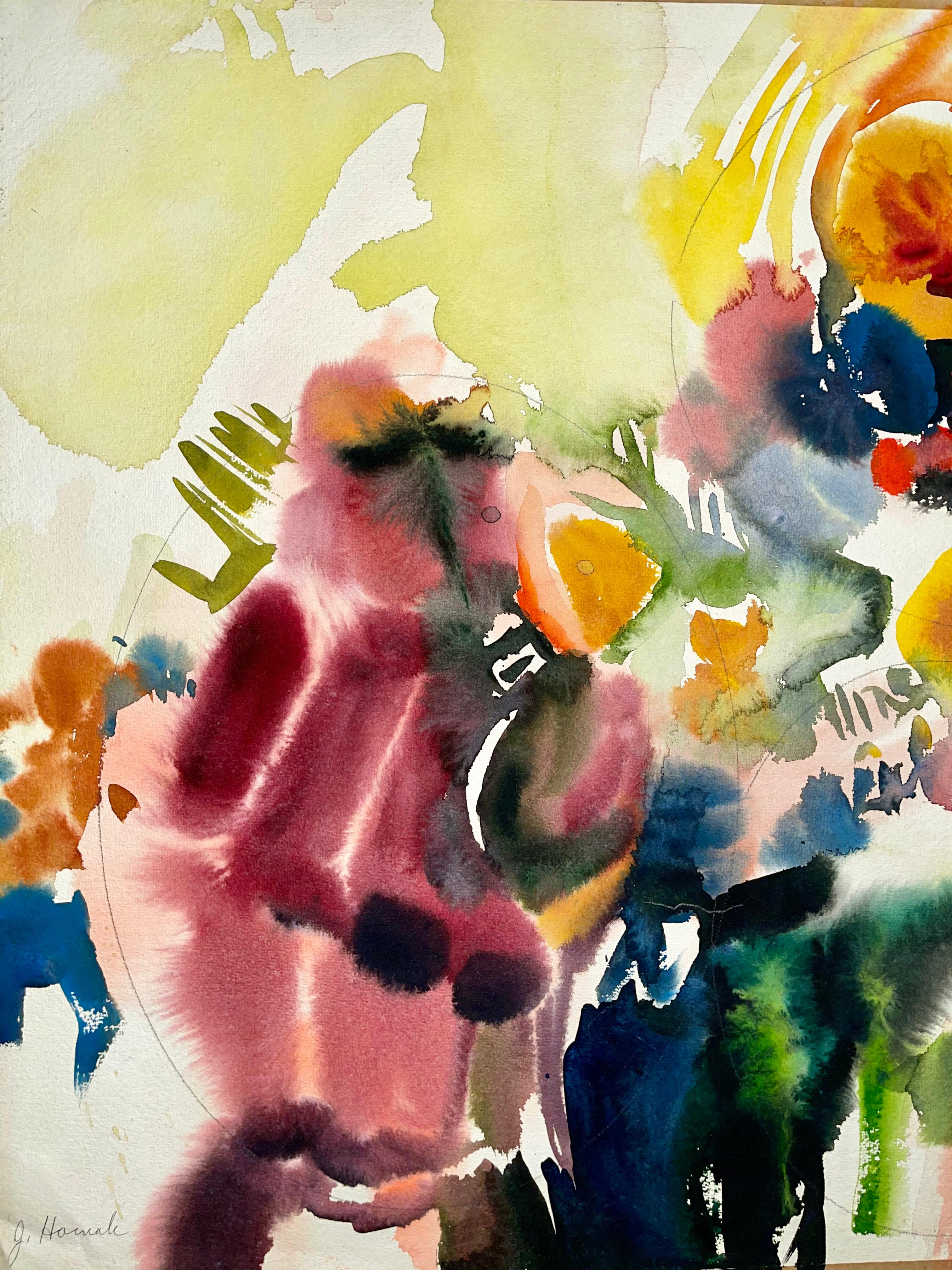 Sans titre (Nature morte abstraite avec fleurs et fruits) - Painting de Ian Hornak