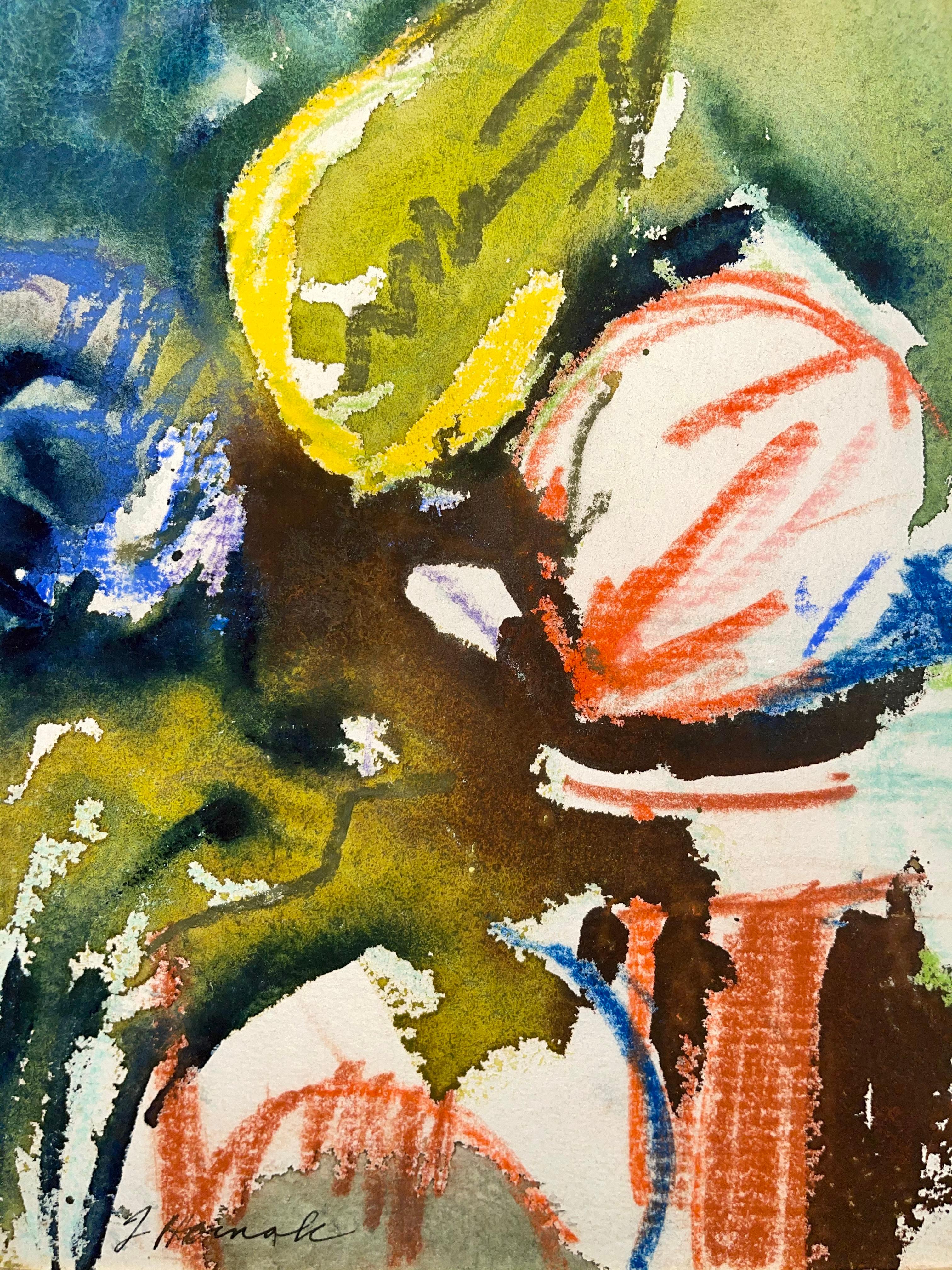 Senza titolo (Natura morta astratta con fiori e frutta) - Painting di Ian Hornak
