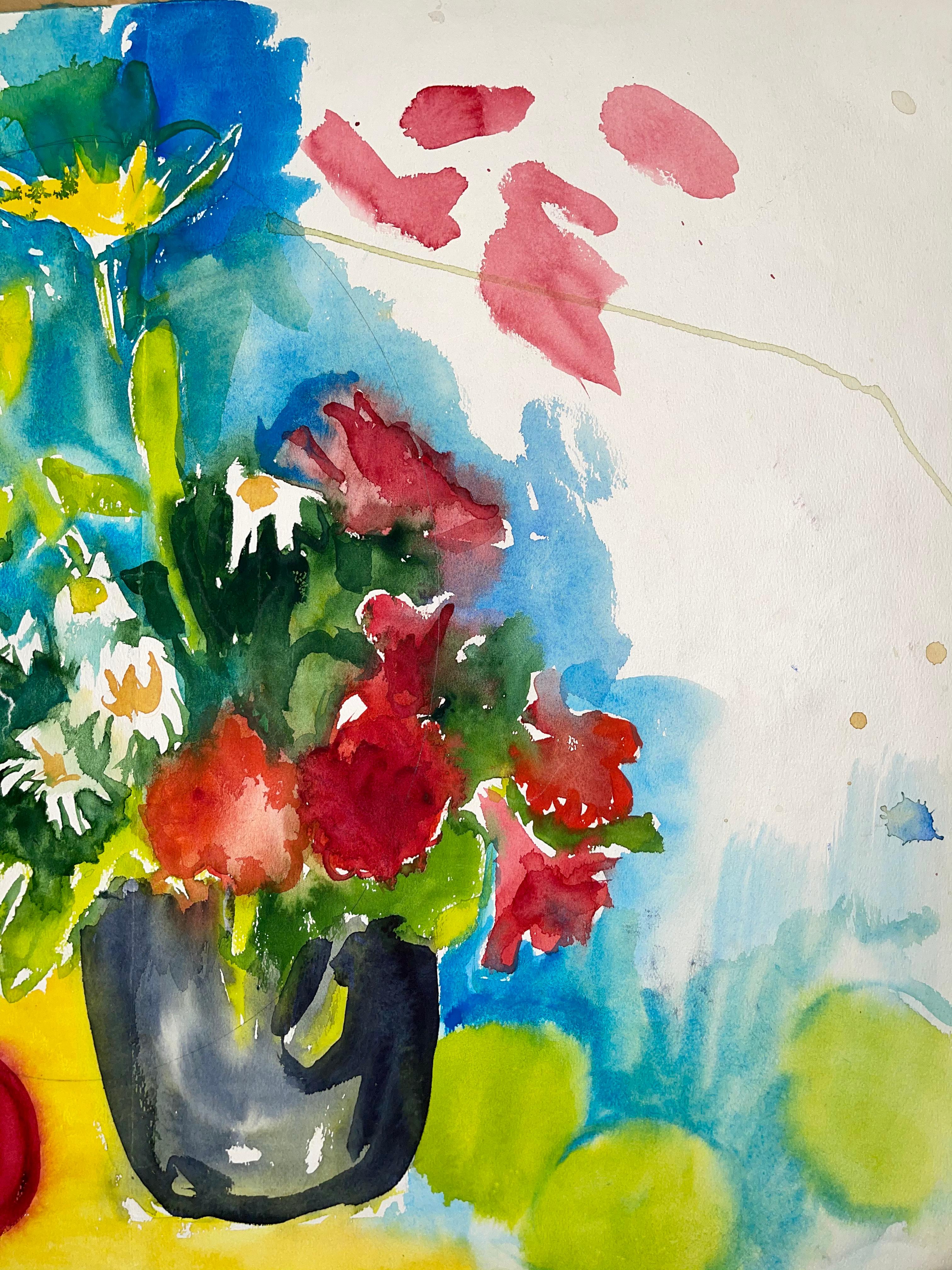 Sin título (Naturaleza muerta abstracta con flores y frutas) - Painting Impresionista de Ian Hornak