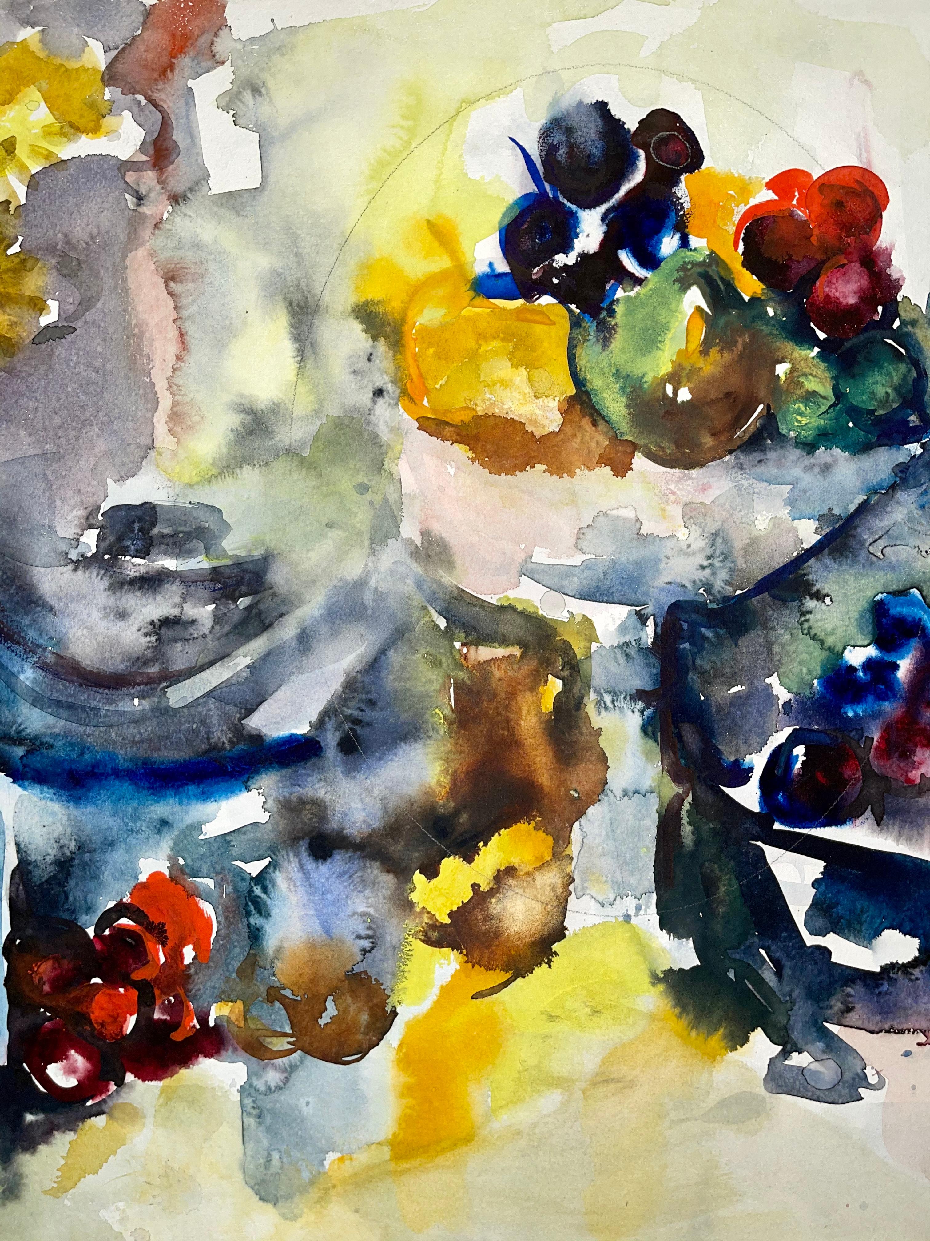 Sin título (Naturaleza muerta abstracta con flores y frutas) - Still-Life Painting Beige de Ian Hornak