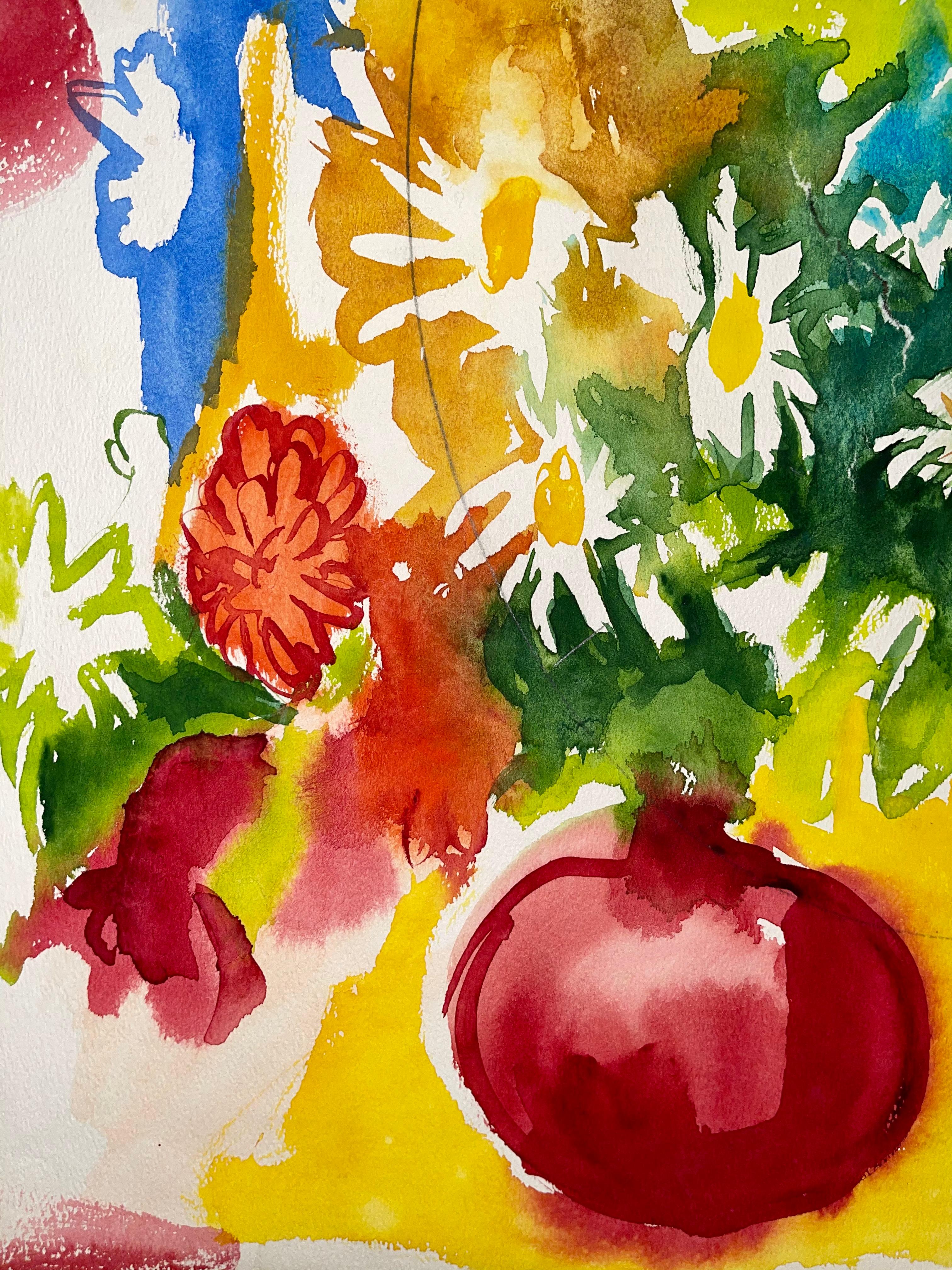 Sin título (Naturaleza muerta abstracta con flores y frutas) - Still-Life Painting Beige de Ian Hornak
