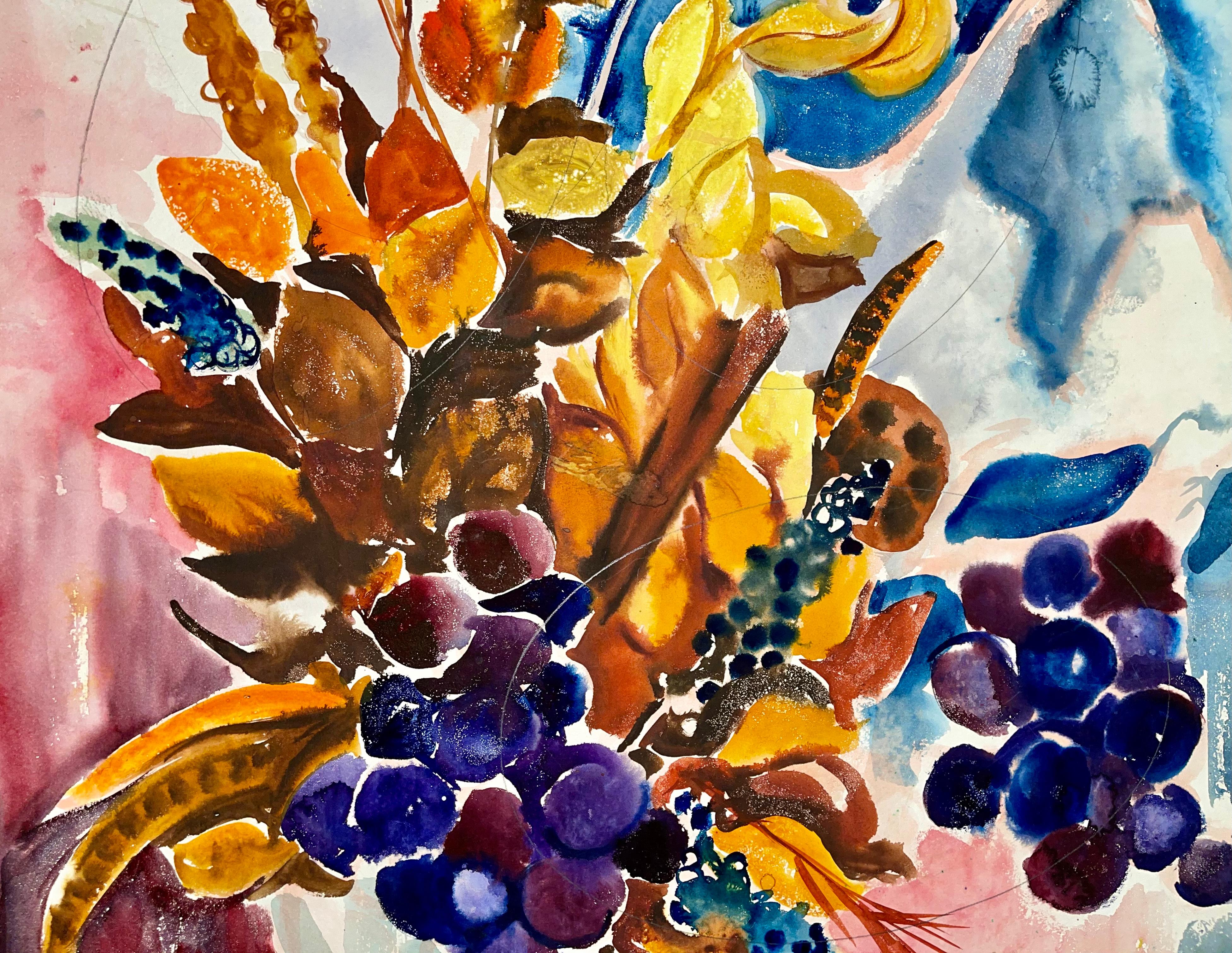 Untitled (Abstract Still Life with Flowers and Fruit) - Beige Interior Painting by Ian Hornak