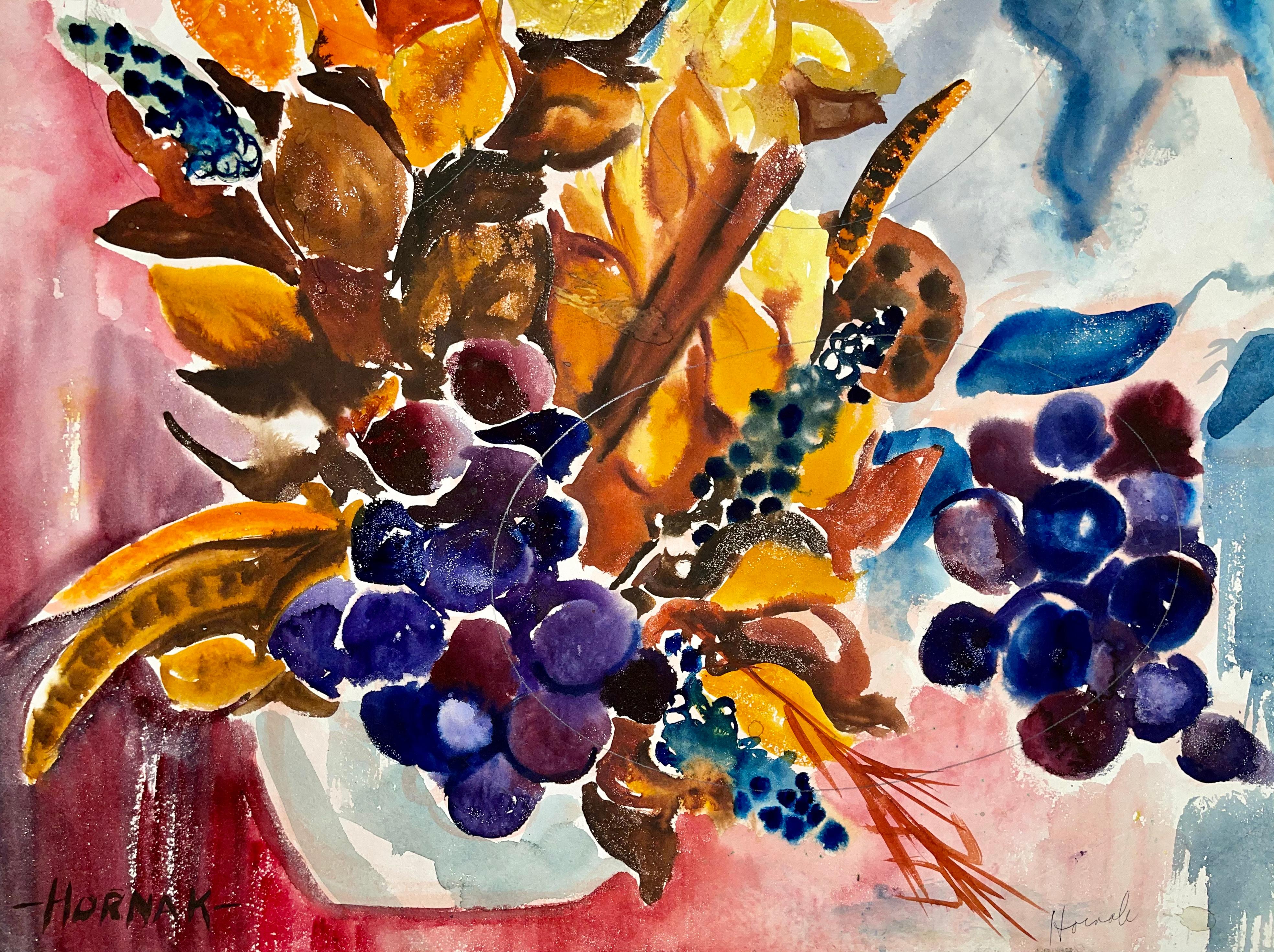 Artist: Ian Hornak (1944-2002)
Title: Untitled (Abstract Still Life with Flowers and Fruit)
Year: 1963
Medium: Watercolor on heavy archival paper
Size: 29.5 x 21 inches
Condition: Good
Provenance: Estate of Ian Hornak, East Hampton, NY
Notes: A rare