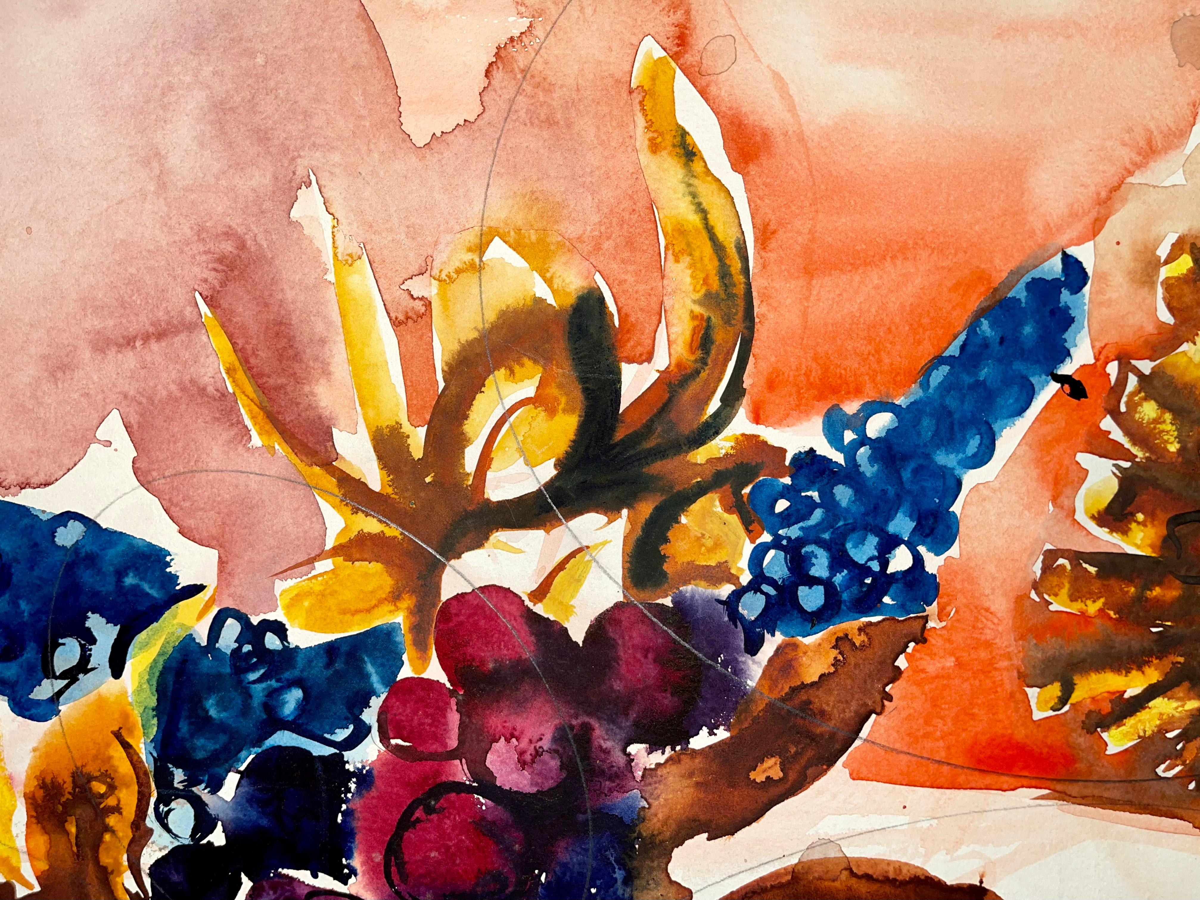 Artist: Ian Hornak (1944-2002)
Title: Untitled (Abstract Still Life with Flowers and Fruit)
Year: 1963
Medium: Watercolor on heavy archival paper
Size: 29.5 x 21 inches
Condition: Good
Provenance: Estate of Ian Hornak, East Hampton, NY
Notes: A rare