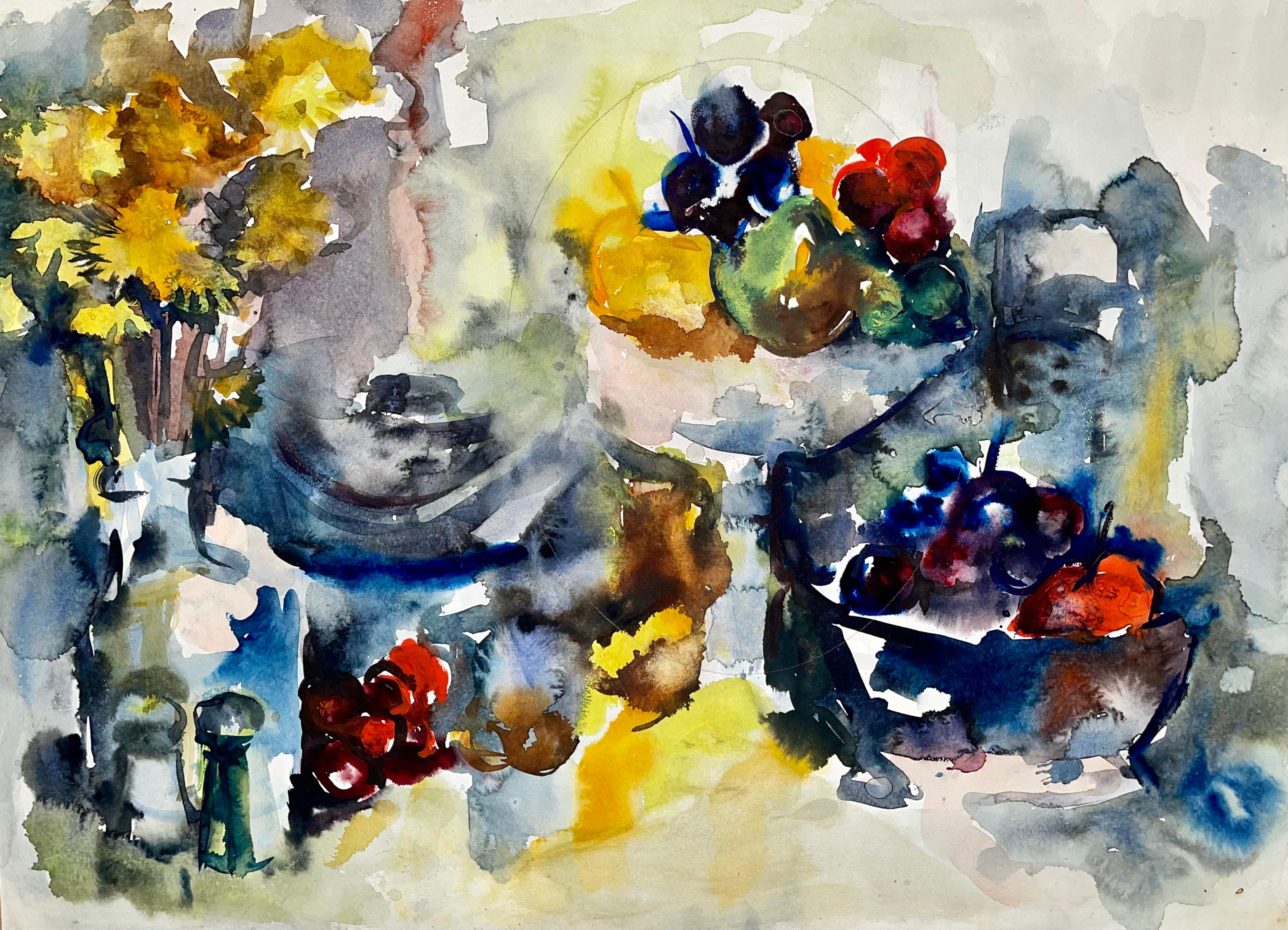 Still-Life Painting de Ian Hornak - Sin título (Naturaleza muerta abstracta con flores y frutas)