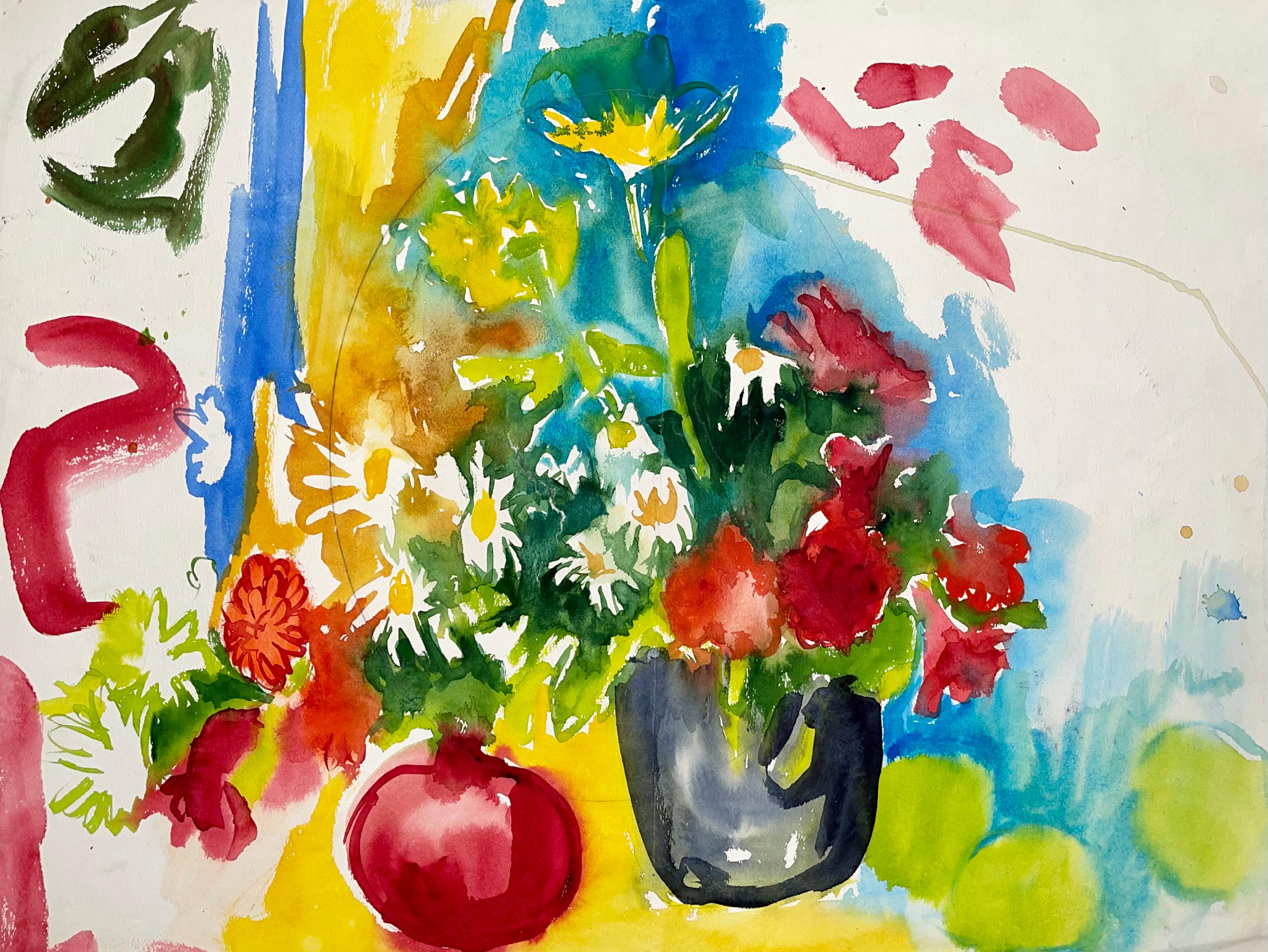 Still-Life Painting de Ian Hornak - Sin título (Naturaleza muerta abstracta con flores y frutas)