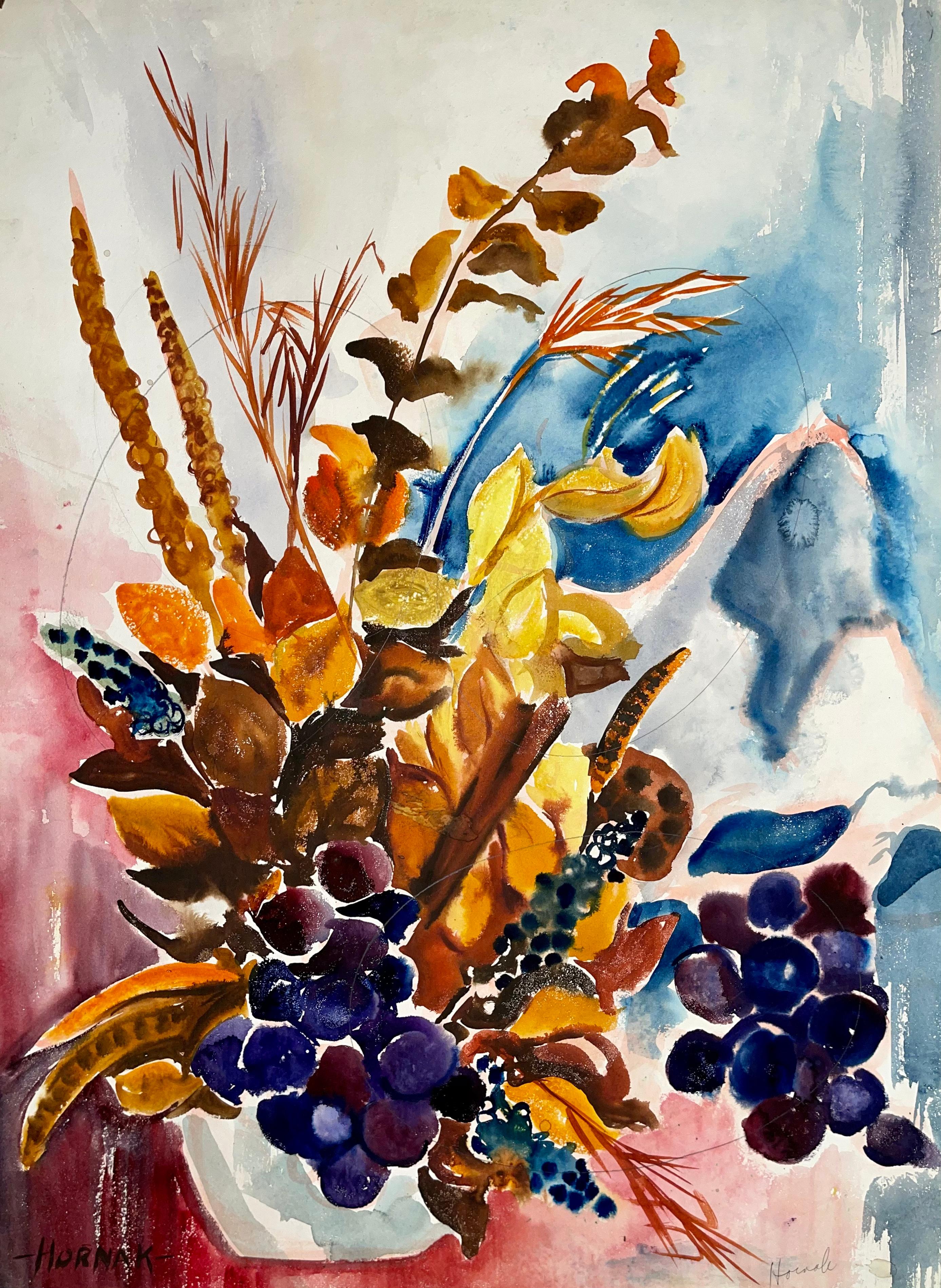 Ian Hornak Interior Painting - Untitled (Abstract Still Life with Flowers and Fruit)