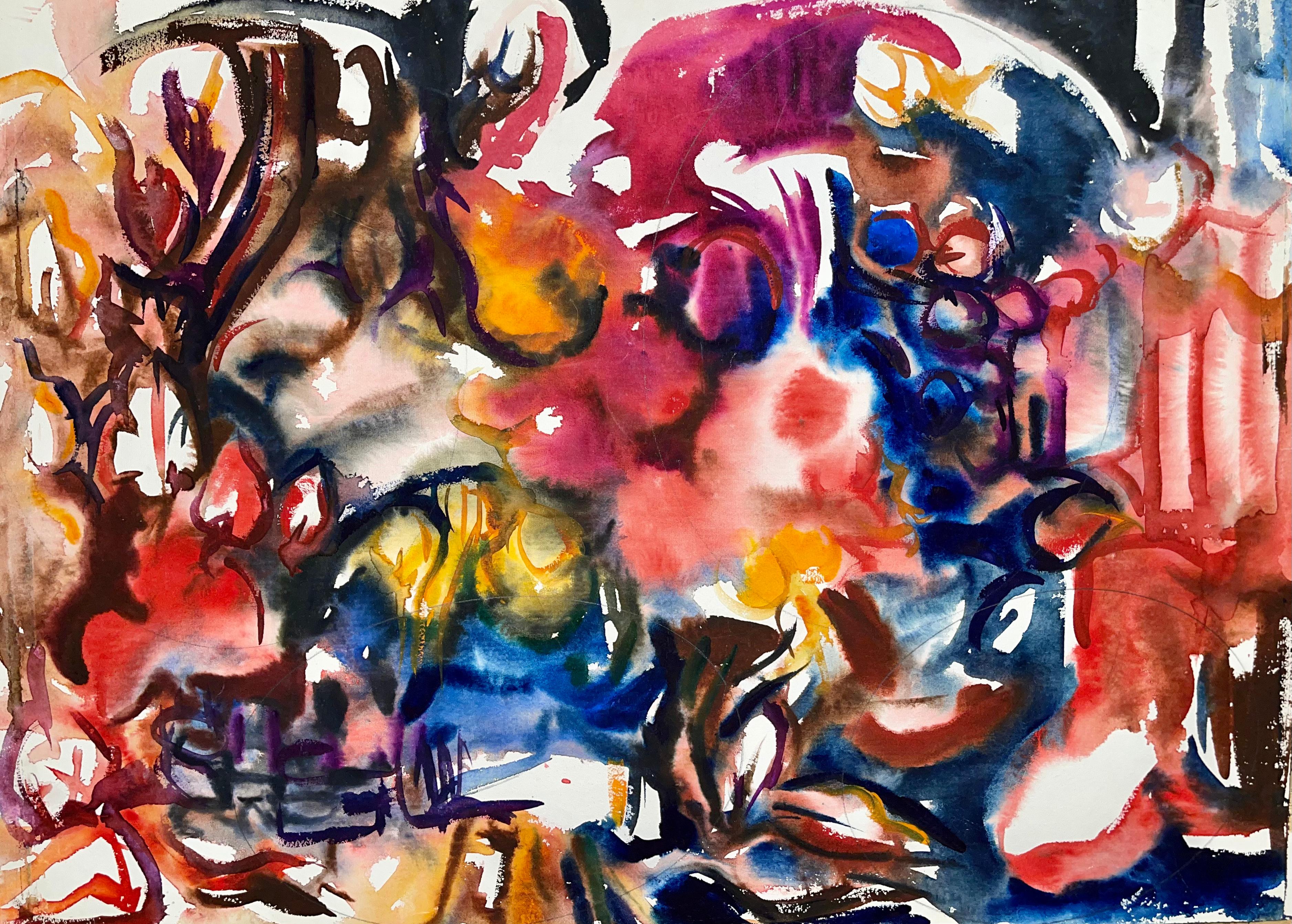 Artista: Ian Hornak (1944-2002)
Titolo: Senza titolo (Natura morta astratta con fiori e frutta)
Anno: 1963
Mezzo di comunicazione: Acquerello su carta d'archivio pesante
Dimensioni: 29,5 x 21 pollici
Condizioni: Buono
Provenienza: Proprietà di Ian
