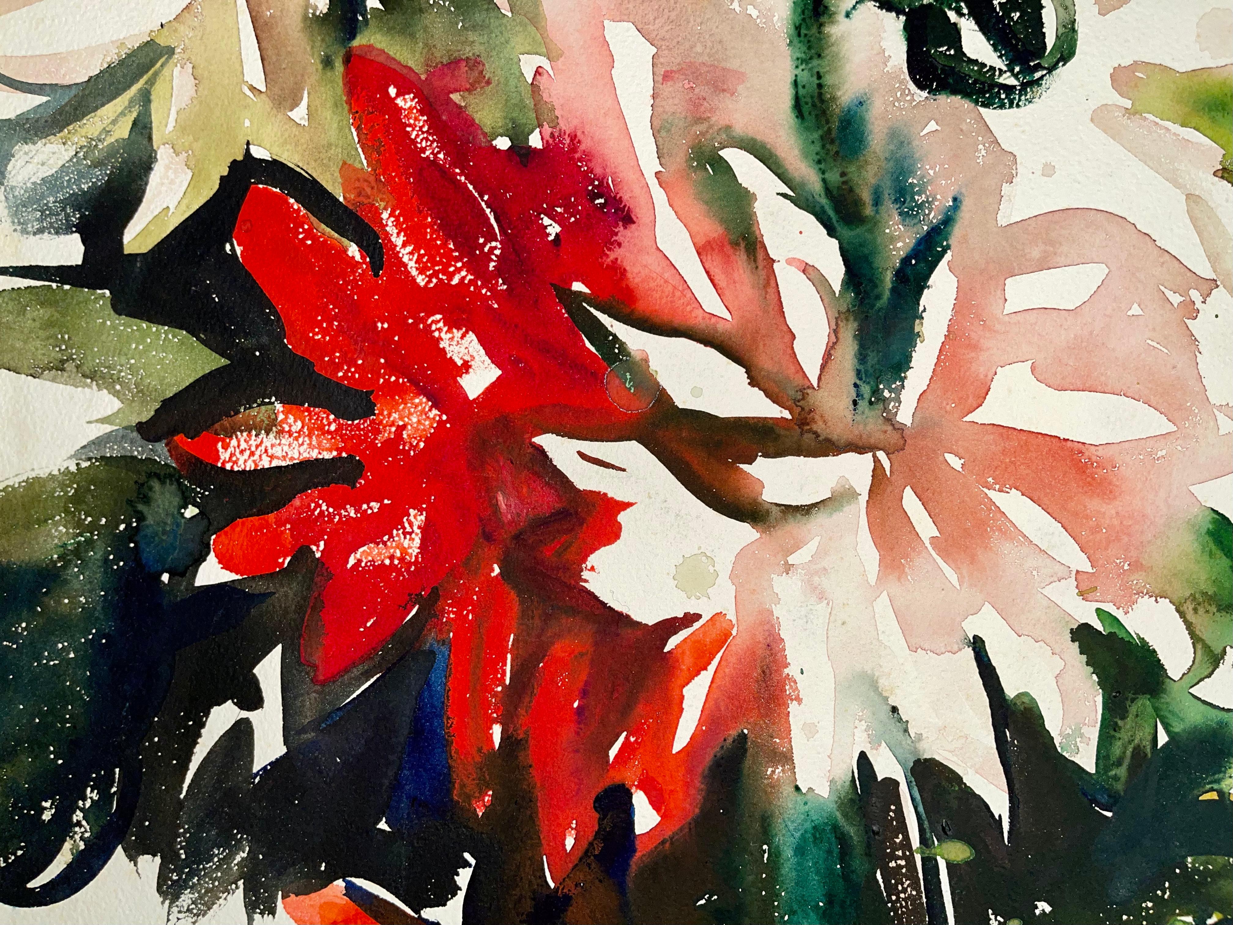 Sin título (Naturaleza muerta abstracta con flores) - Still-Life Painting Beige de Ian Hornak
