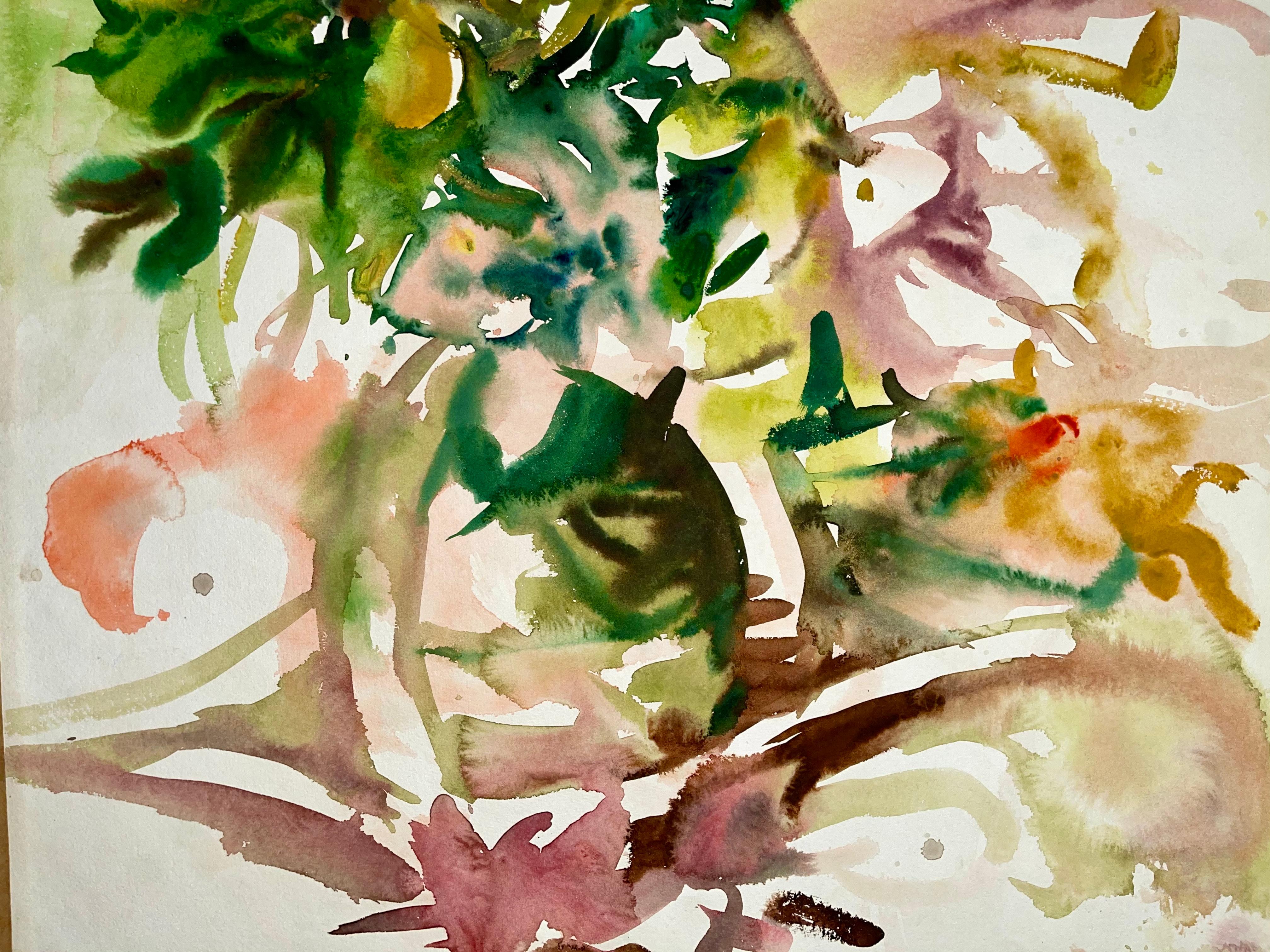 Untitled (Abstract Still Life with Flowers) - Beige Interior Painting by Ian Hornak