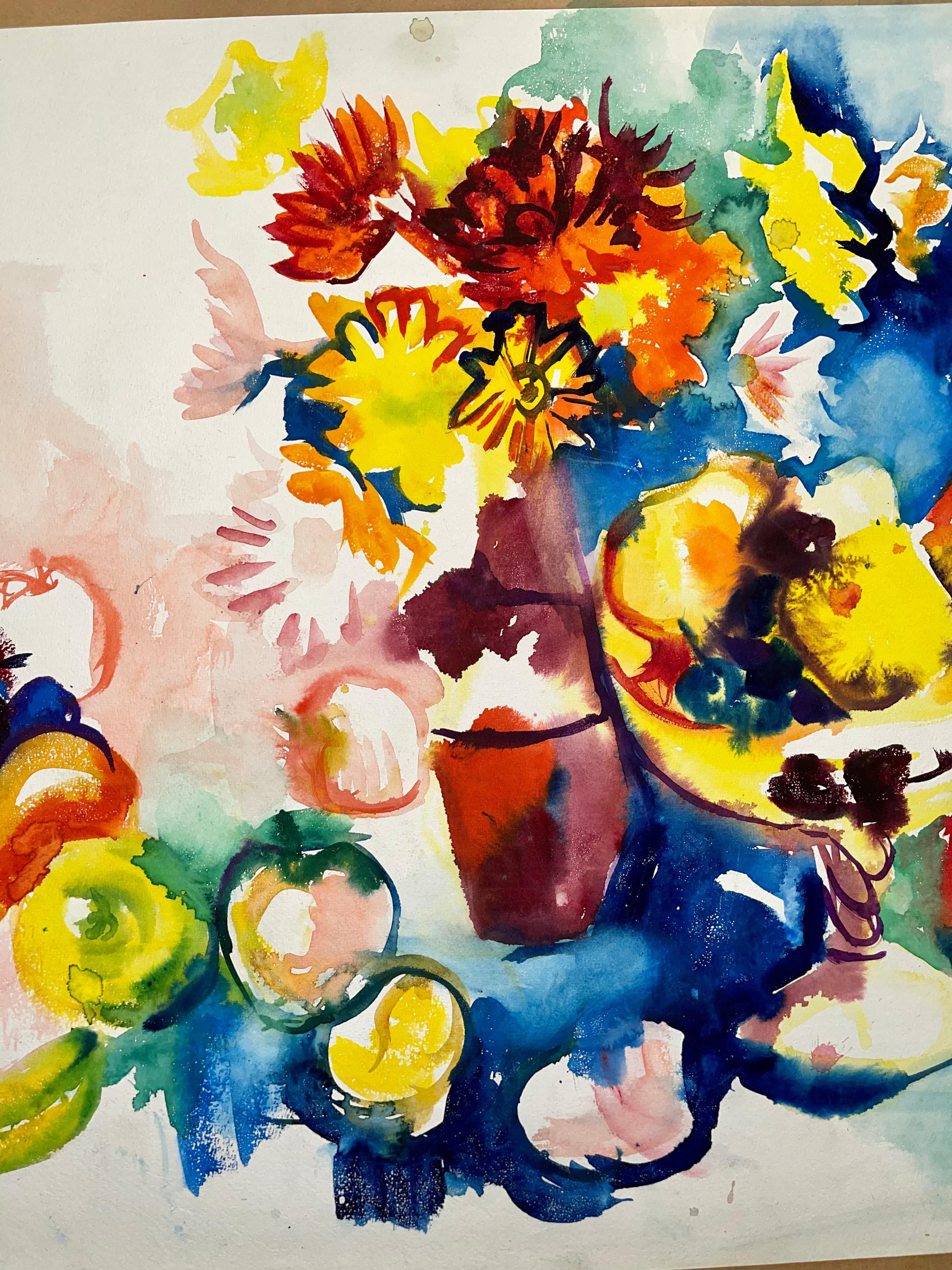 Senza titolo (Natura morta astratta con fiori, frutta e bottiglia) in vendita 1