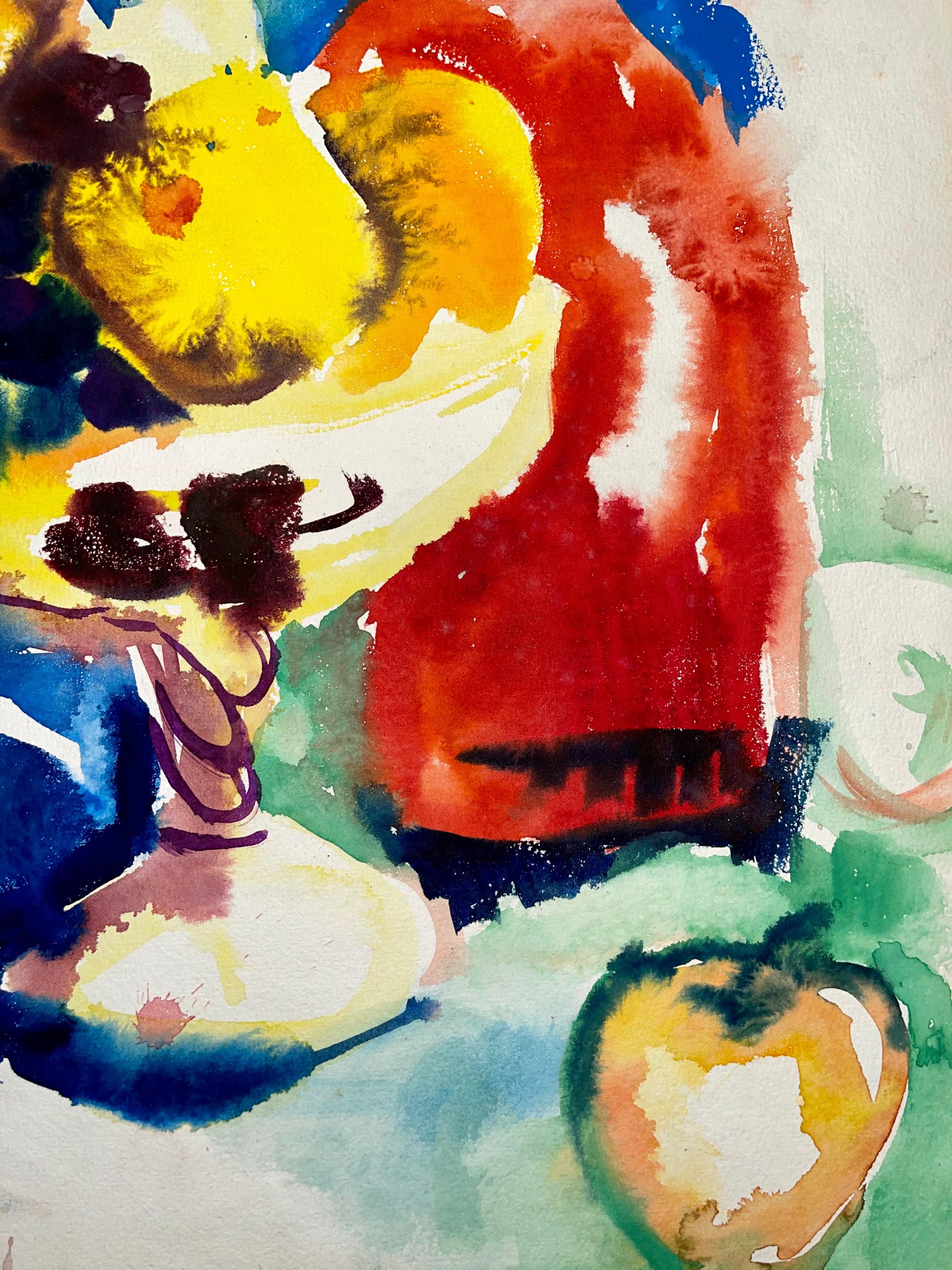 Artist: Ian Hornak (1944-2002)
Title: Untitled (Abstract Still Life with Flowers, Fruit and Bottle)
Year: 1963
Medium: Watercolor on heavy archival paper
Size: 29.5 x 21 inches
Condition: Good
Provenance: Estate of Ian Hornak, East Hampton,