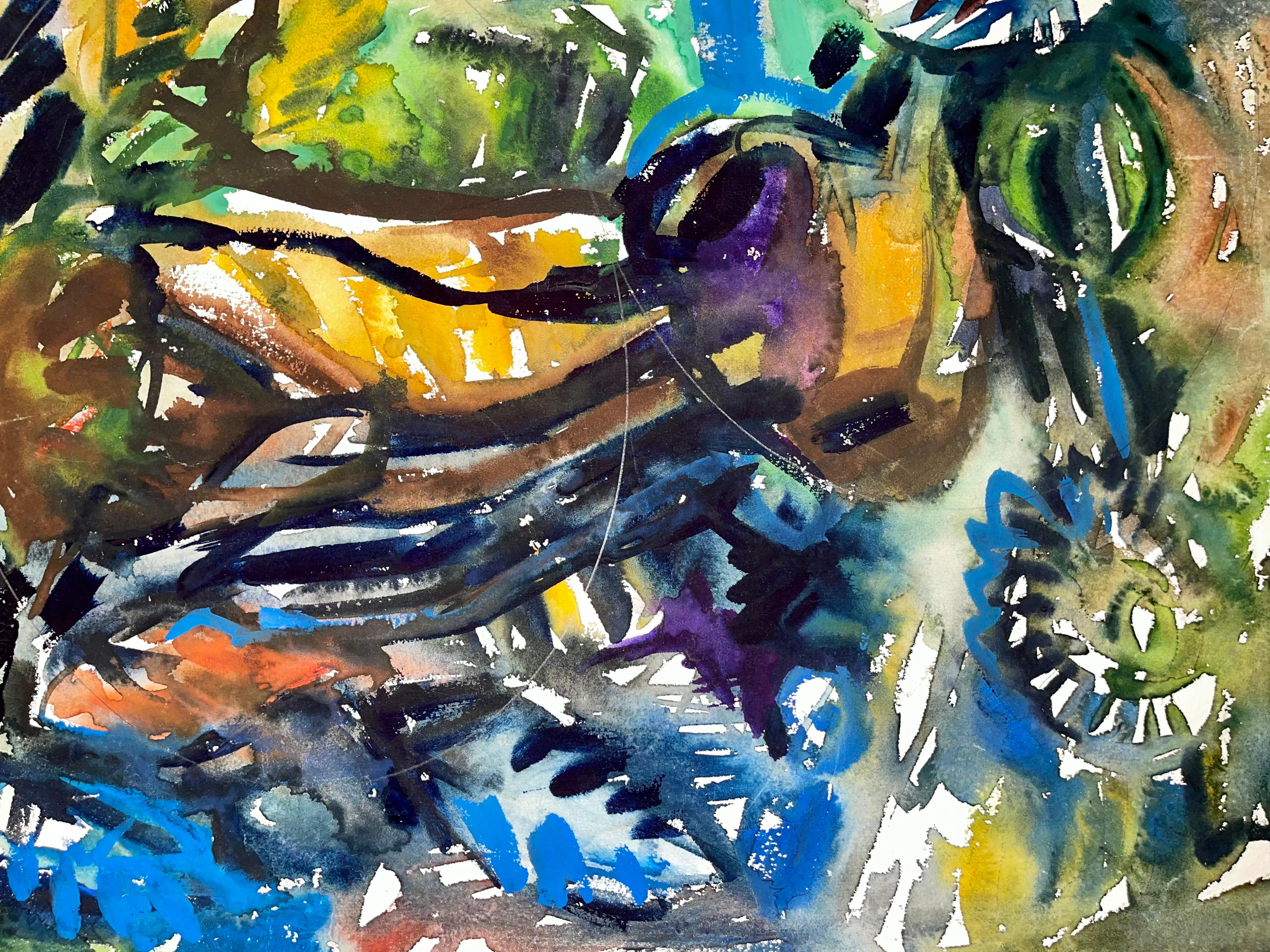 Sin título (Naturaleza muerta abstracta con flores, fruta y tetera) - Painting de Ian Hornak