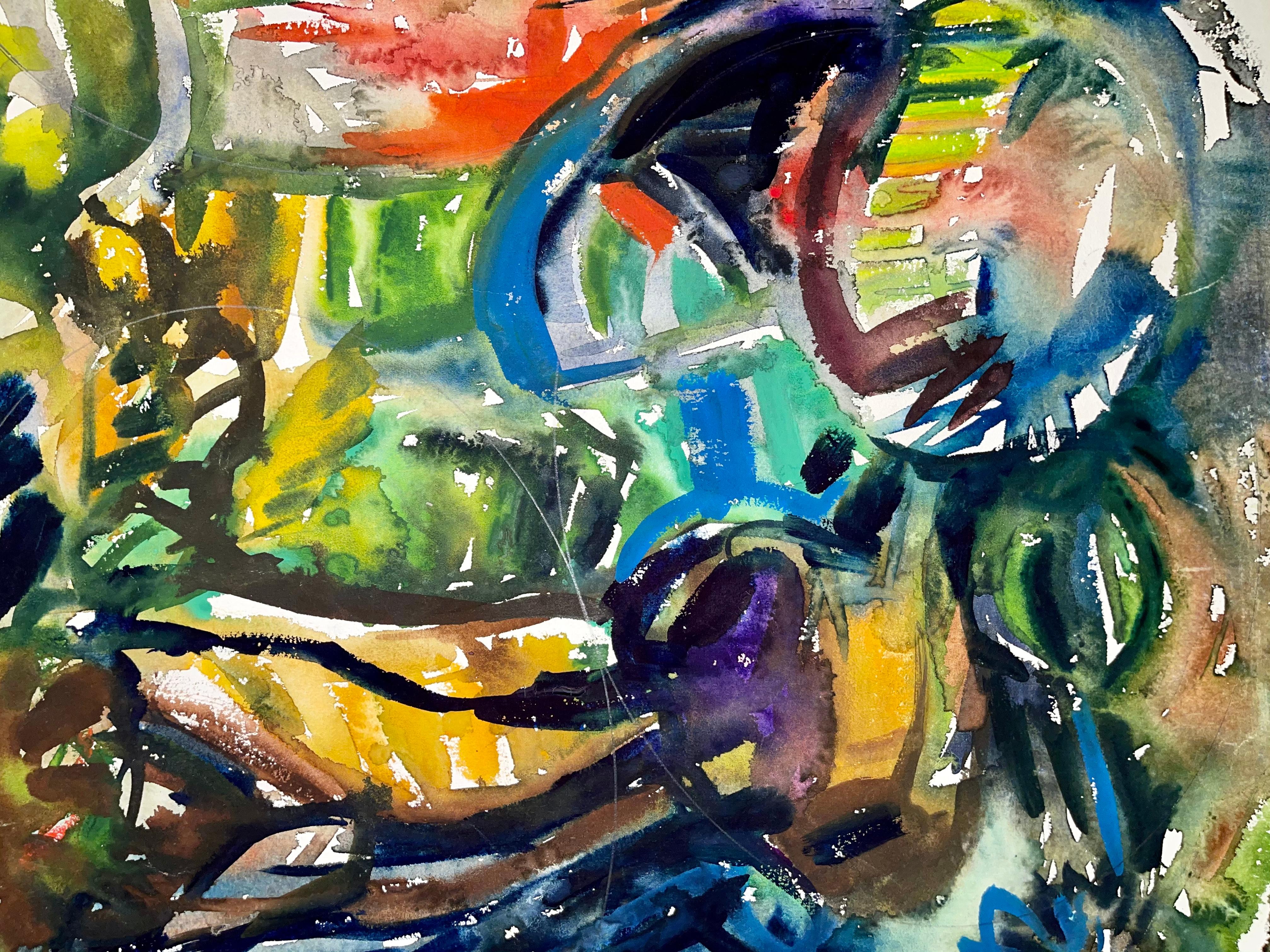 Sin título (Naturaleza muerta abstracta con flores, fruta y tetera) - Painting Impresionista de Ian Hornak