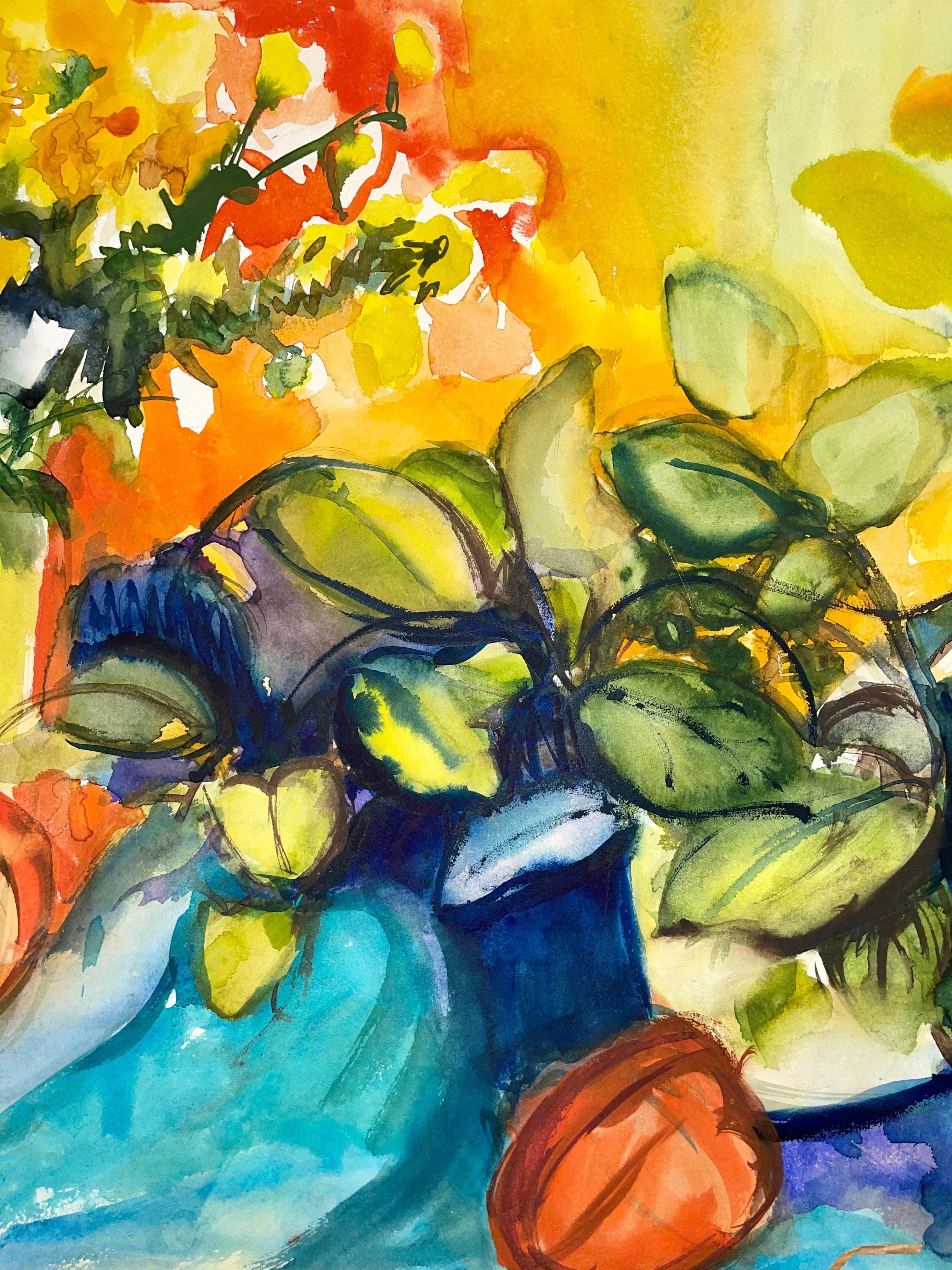 Sans titre (Nature morte abstraite avec fleurs, plantes et poivrons) - Impressionnisme Painting par Ian Hornak
