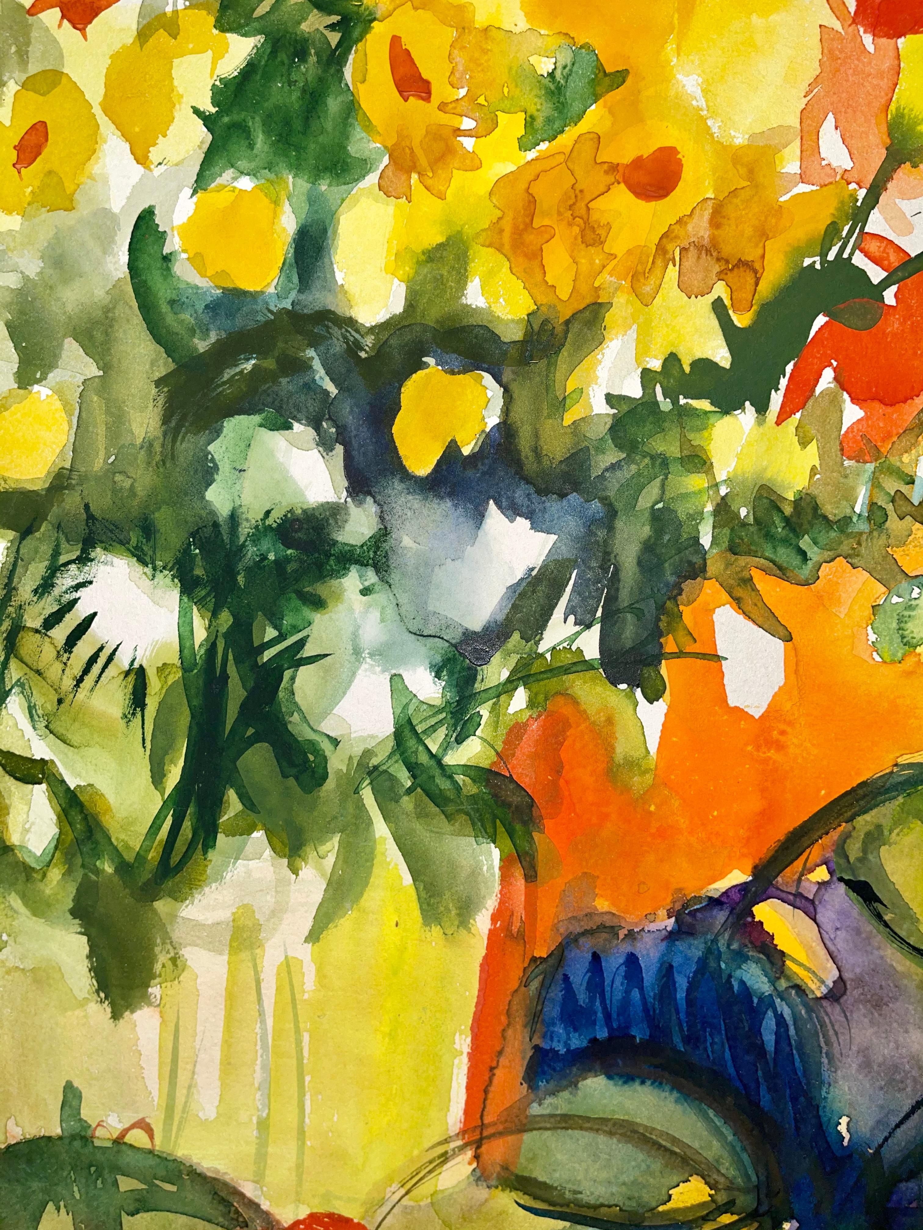 Artistics : Ian Hornak (1944-2002)
Titre : Sans titre (Nature morte abstraite avec fleurs, plantes et poivrons)
Année : 1963
Médium : Aquarelle sur papier d'archivage épais
Taille : 29.5 x 21 pouces
Condit : Bon
Provenance : Succession de Ian