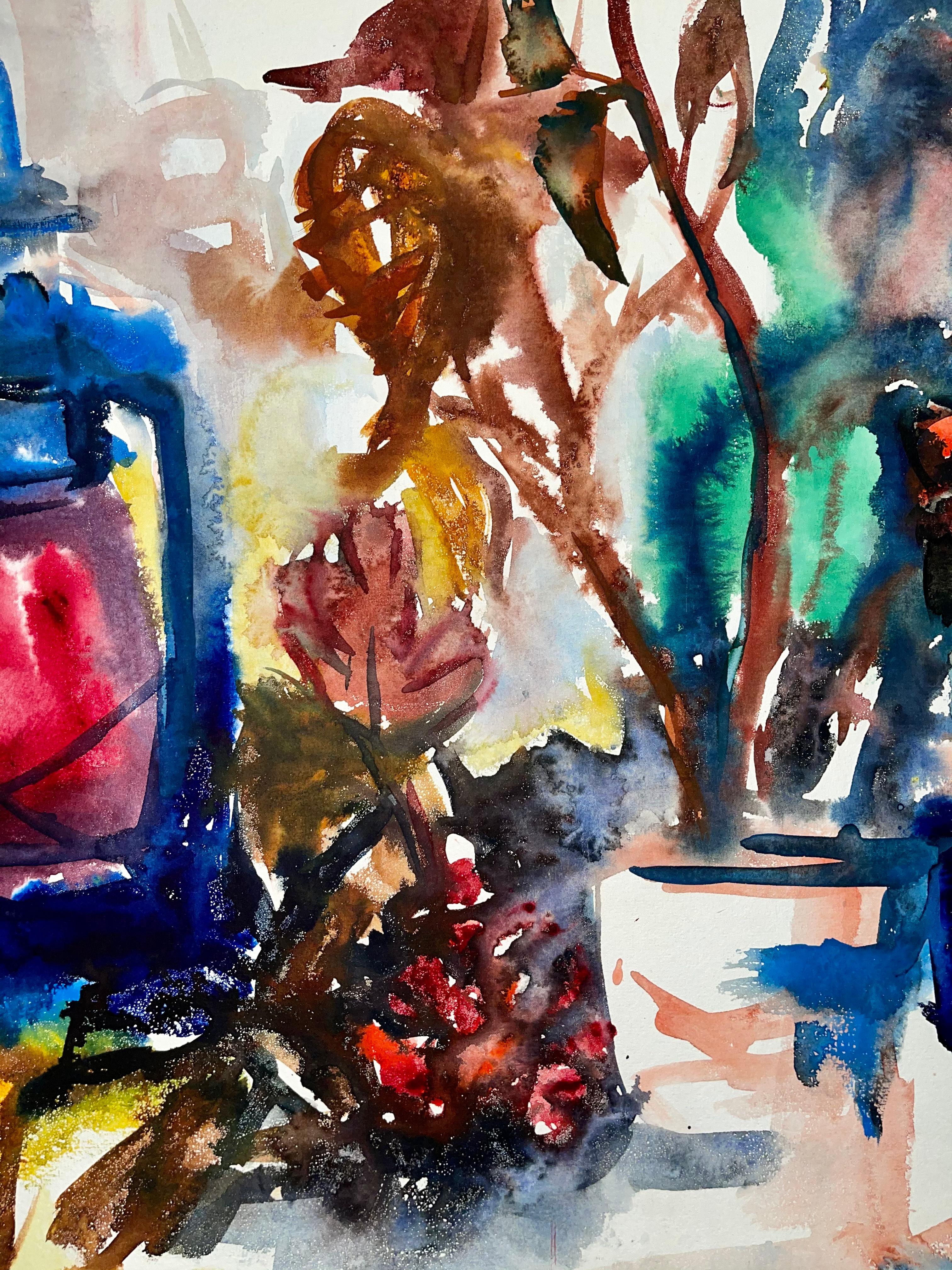 Ohne Titel (Abstraktes Stillleben mit Laterne, Blumen und Obst) (Impressionismus), Painting, von Ian Hornak