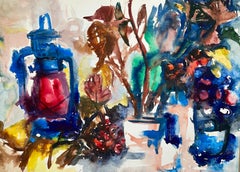 Senza titolo (Natura morta astratta con lanterna, fiori e frutta)