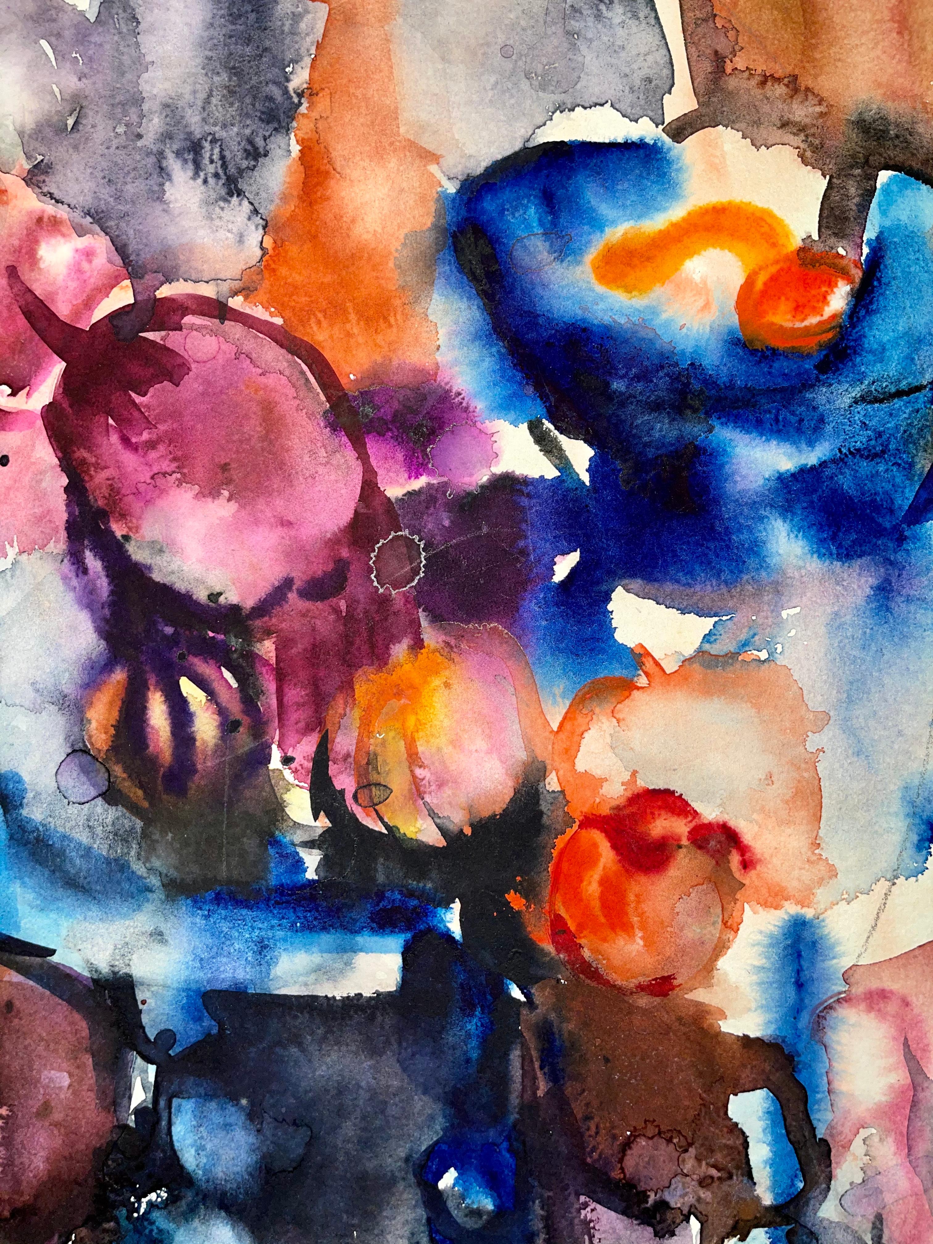 Artistics : Ian Hornak (1944-2002)
Titre : Sans titre (Nature morte abstraite avec table, fleurs et fruits)
Année : 1963
Médium : Aquarelle sur papier d'archivage épais
Taille : 29.5 x 21 pouces
Condit : Bon
Provenance : Succession de Ian Hamptons,